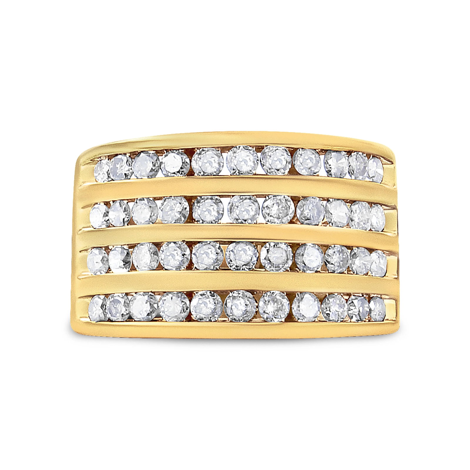 10K Yellow Gold Plated .925 Sterling Silver 1 1/2 Cttw Diamond 4 Row Channel Band Ring (Champagne Co - 2