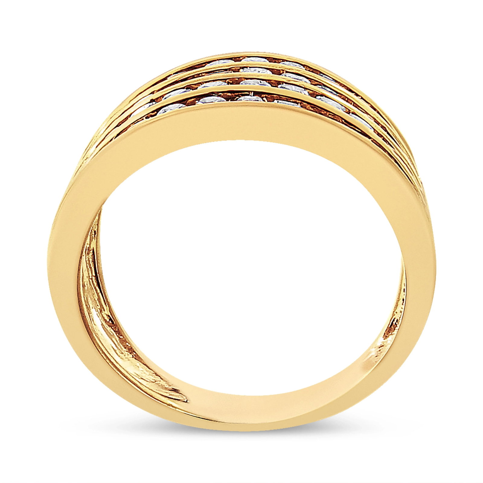 10K Yellow Gold Plated .925 Sterling Silver 1 1/2 Cttw Diamond 4 Row Channel Band Ring (Champagne Co - 3