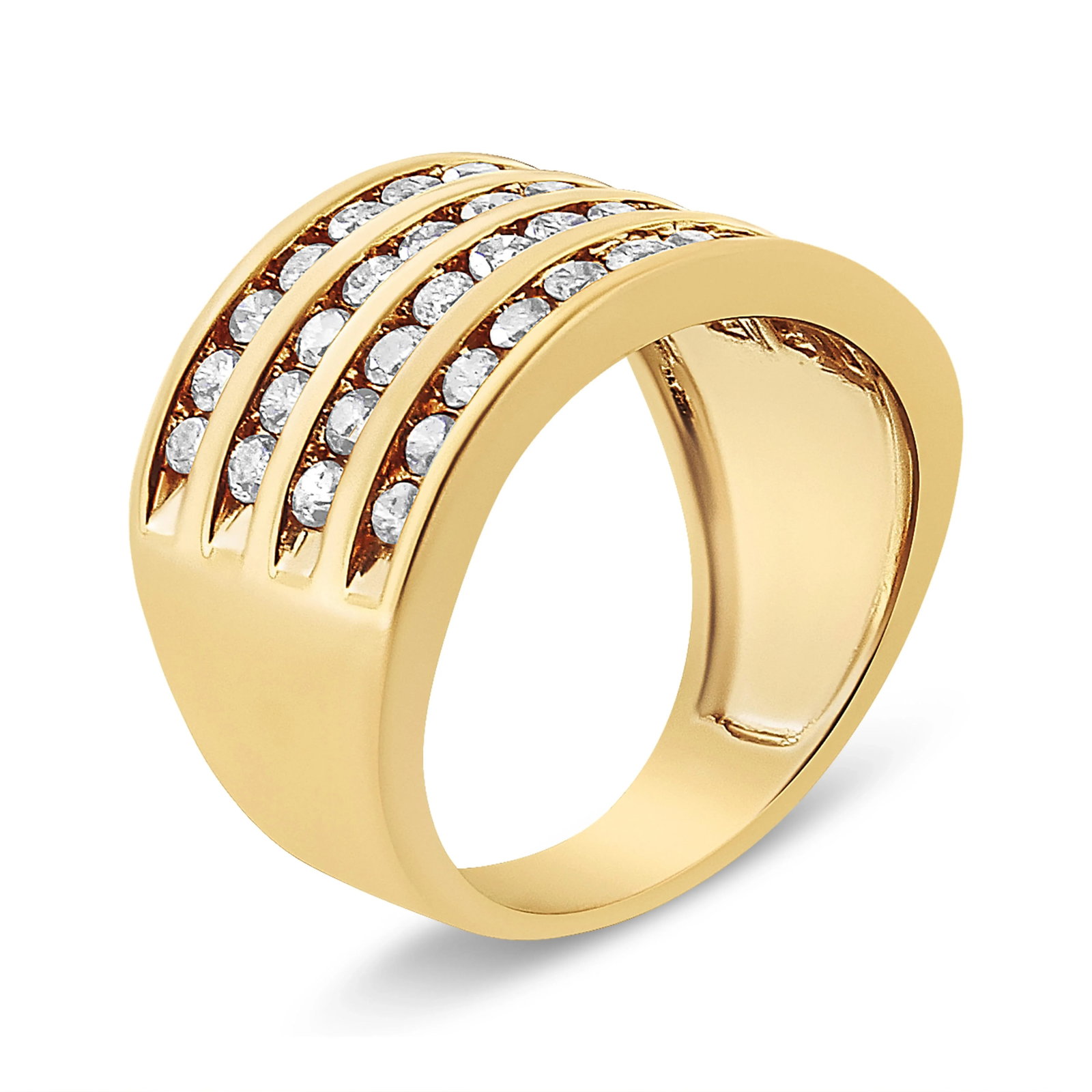 10K Yellow Gold Plated .925 Sterling Silver 1 1/2 Cttw Diamond 4 Row Channel Band Ring (Champagne Co - 4