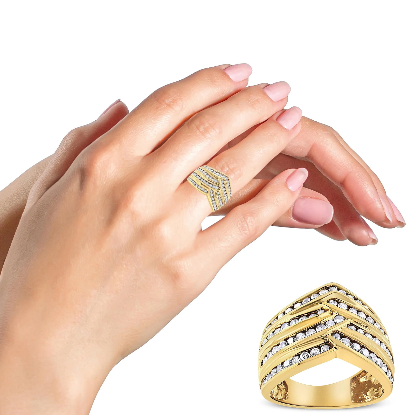 10K Yellow Gold Plated .925 Sterling Silver 1 1/2 Cttw Diamond Channel Band (Champagne Color, I2-I3 - 5