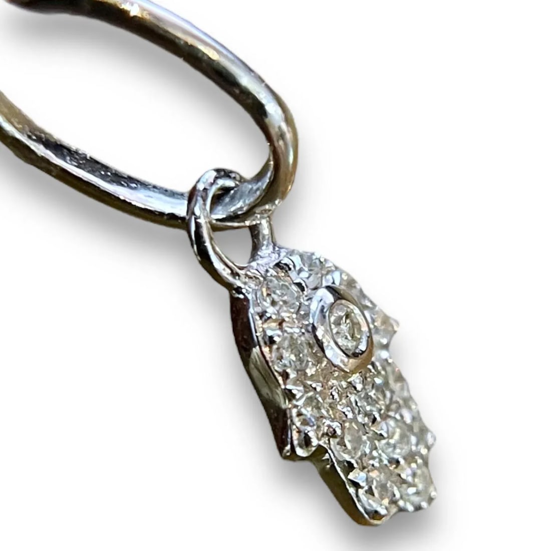 17th Century Small Hamsa Pave Pendant in White Gold - 3