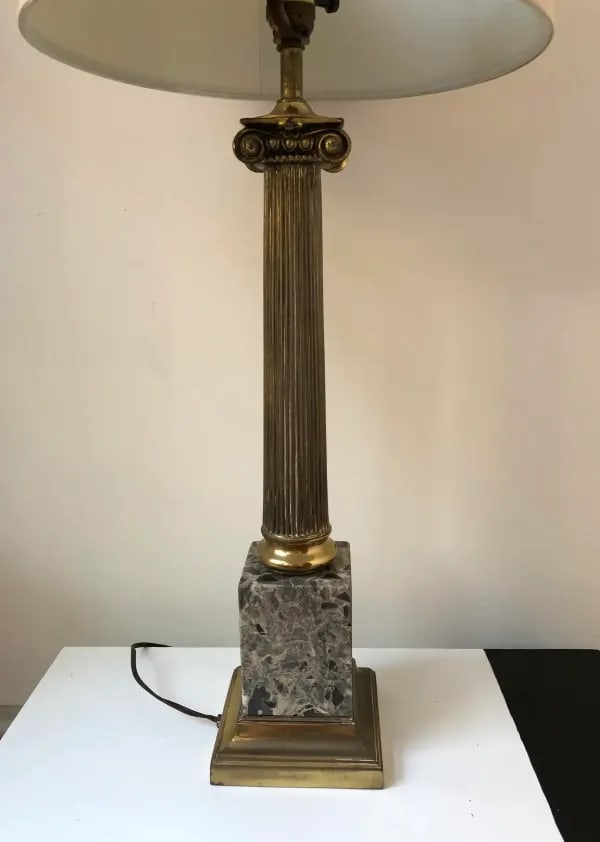 Mid 20th Century Brass & Marble Ionic Column Lamp - 4