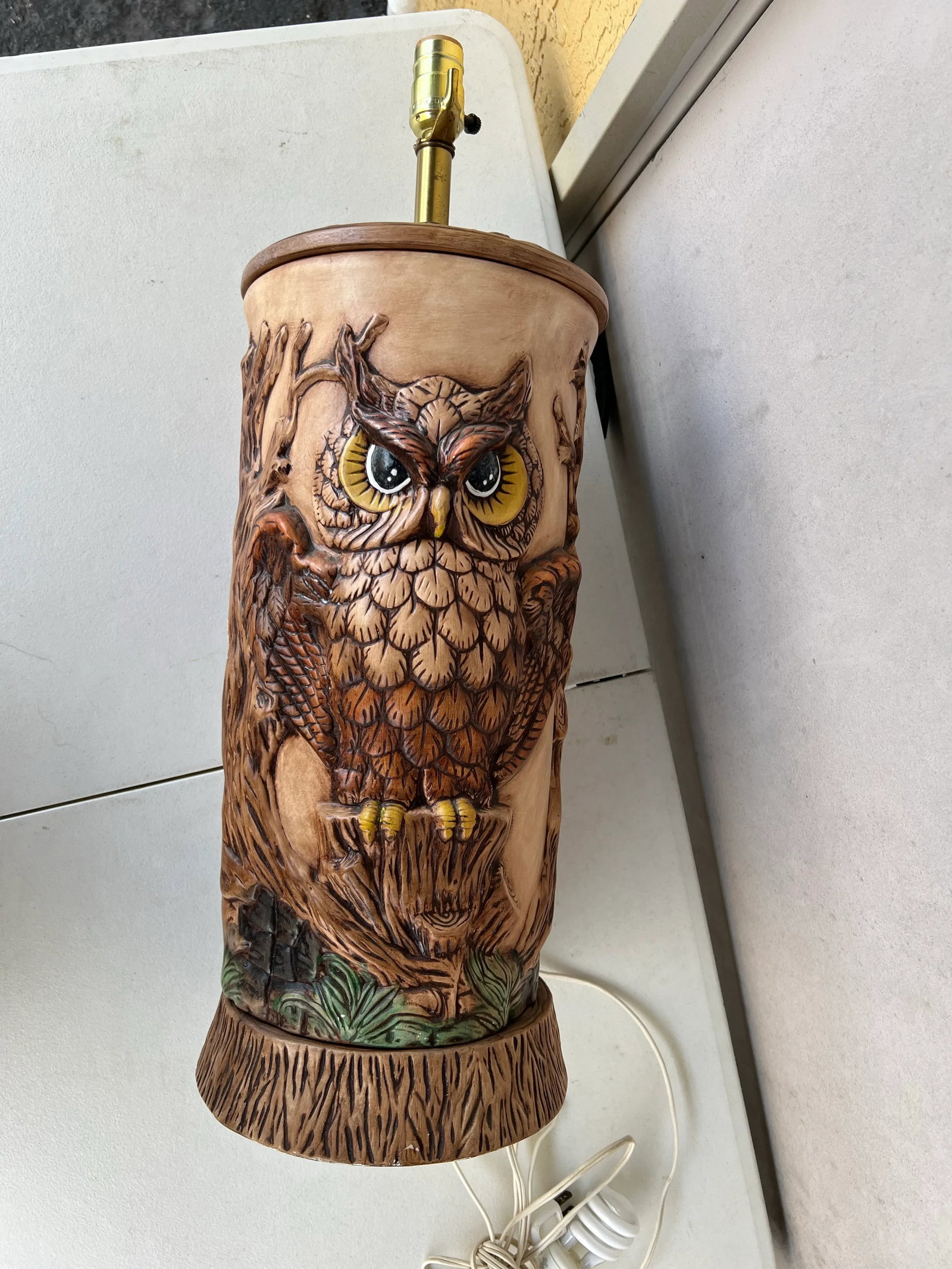 1960s Ceramic Owl Lamp With Shade - 8