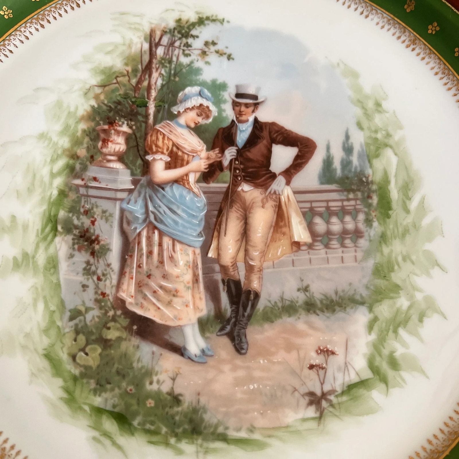 Antique Vienna Cabinet Plate Features Courting Couple - 2