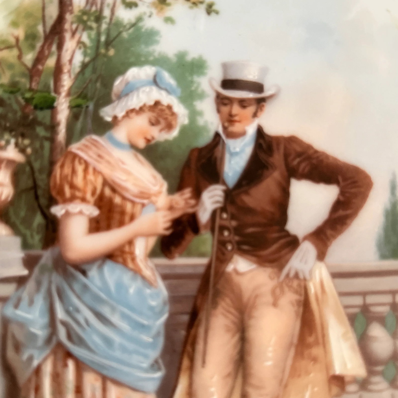 Antique Vienna Cabinet Plate Features Courting Couple - 3