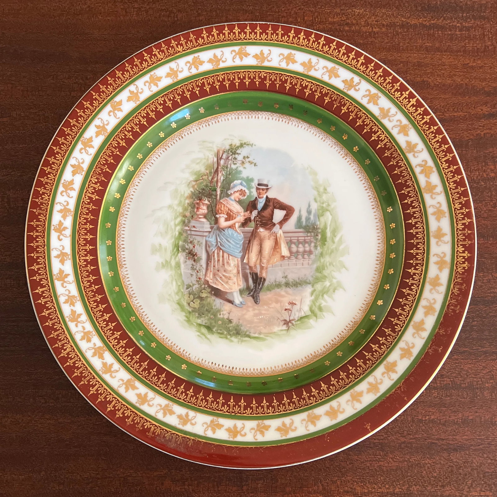 Antique Vienna Cabinet Plate Features Courting Couple - 5