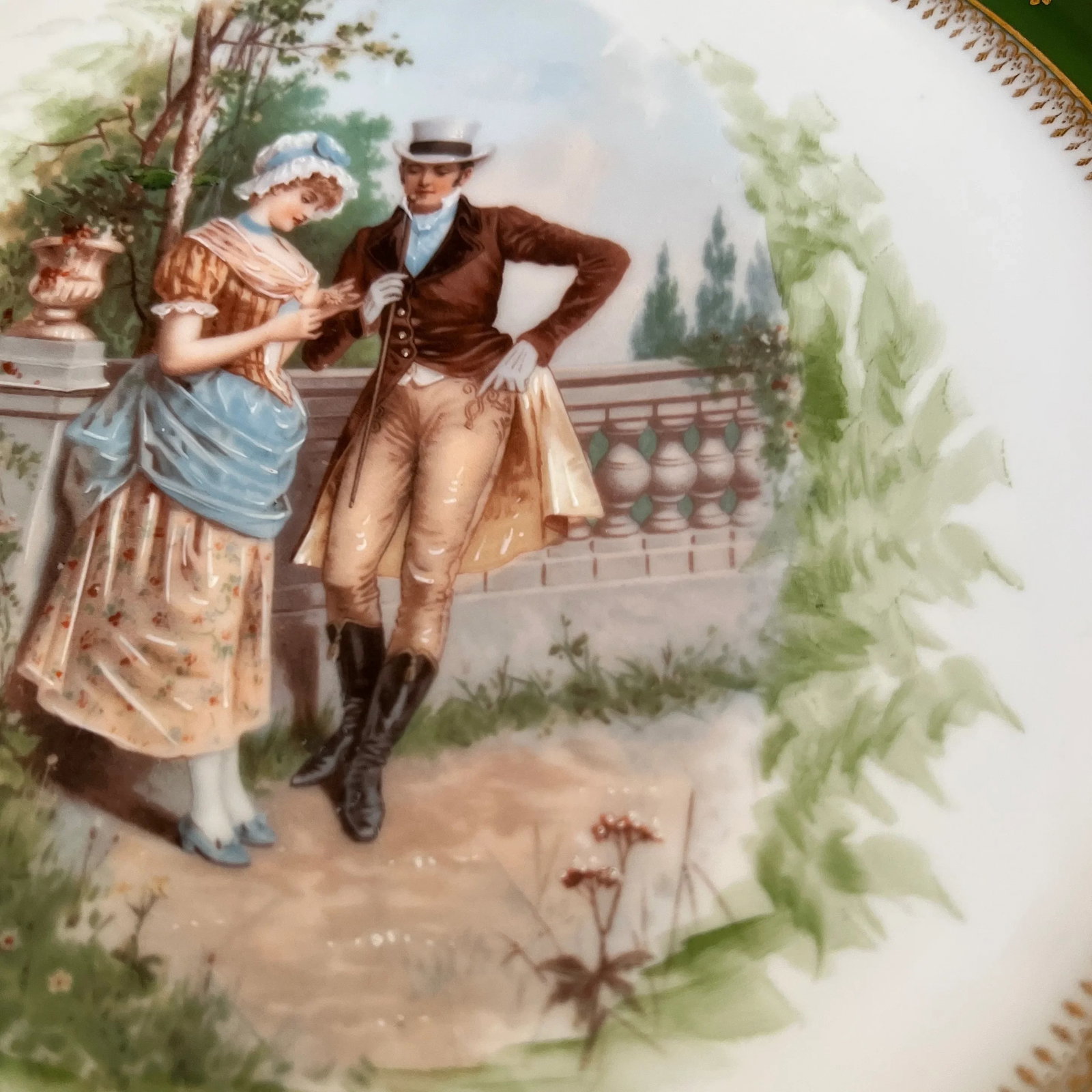 Antique Vienna Cabinet Plate Features Courting Couple - 6