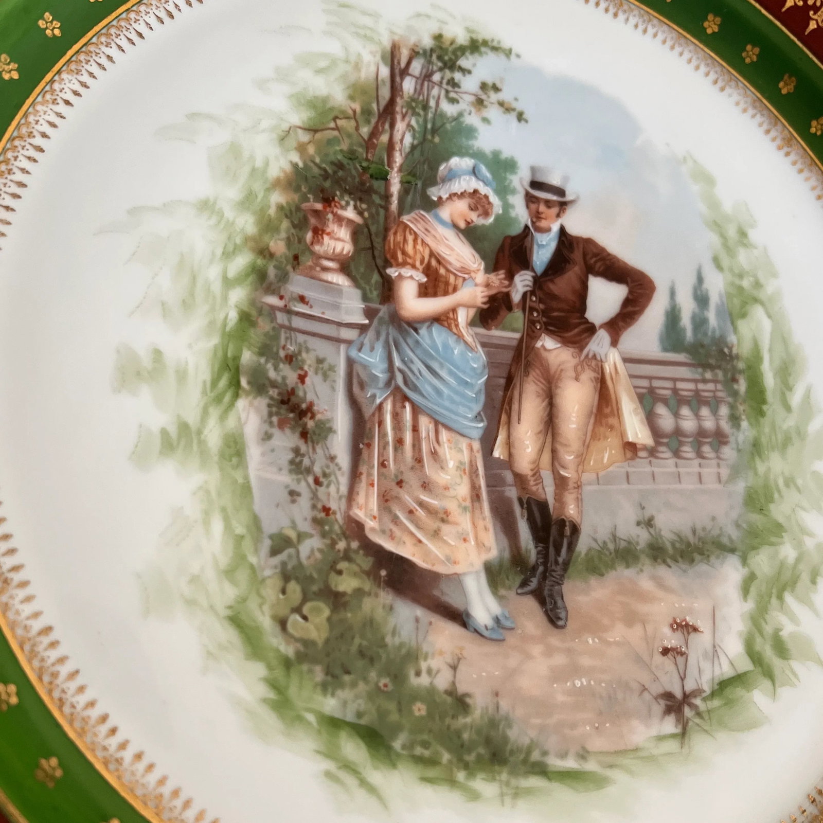 Antique Vienna Cabinet Plate Features Courting Couple - 7