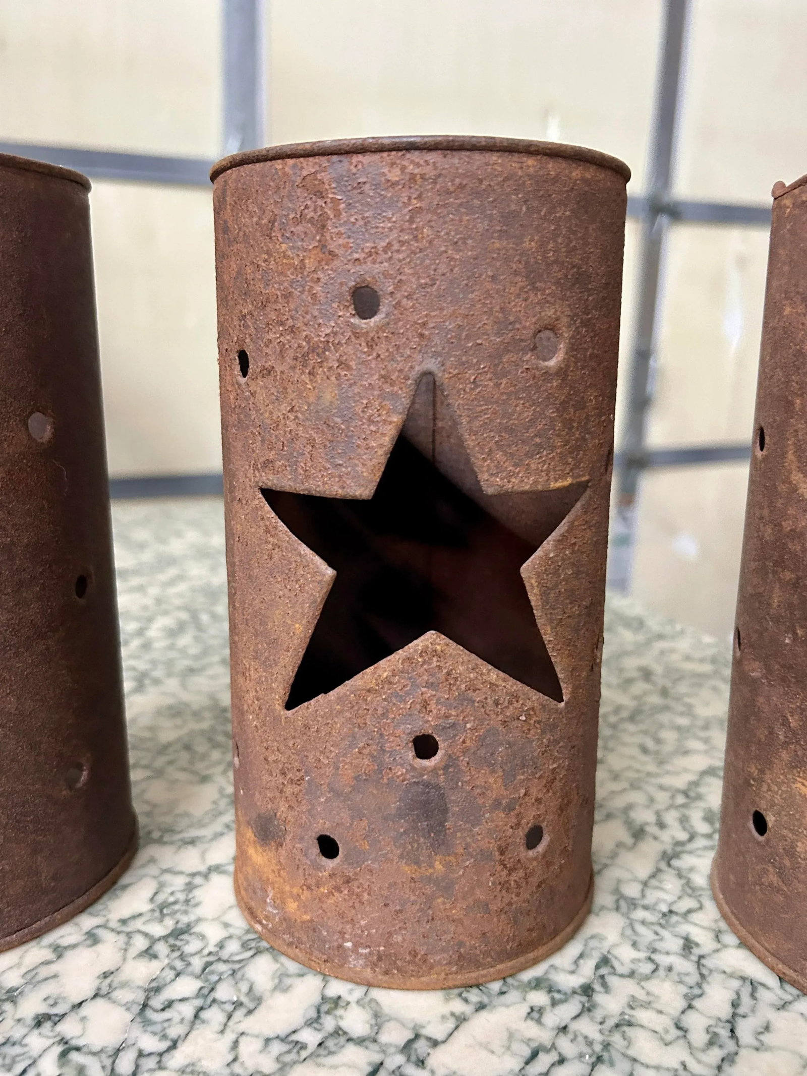 Vintage Rustic Tin Star Votive Candle Holder, Set of Three - 10
