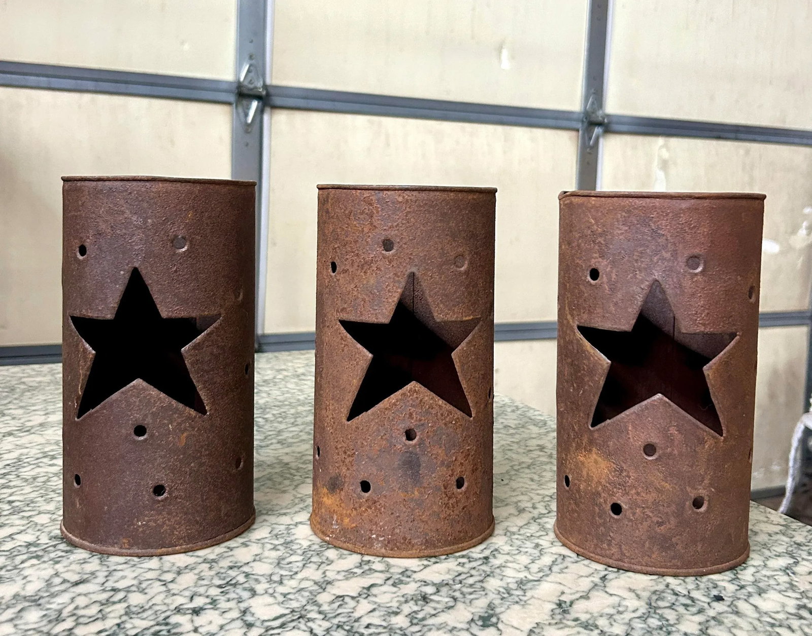Vintage Rustic Tin Star Votive Candle Holder, Set of Three - 11