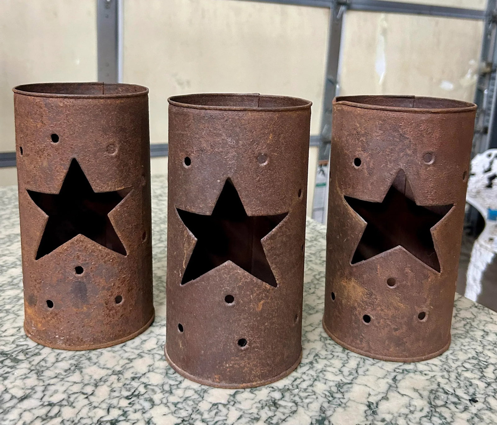 Vintage Rustic Tin Star Votive Candle Holder, Set of Three - 3
