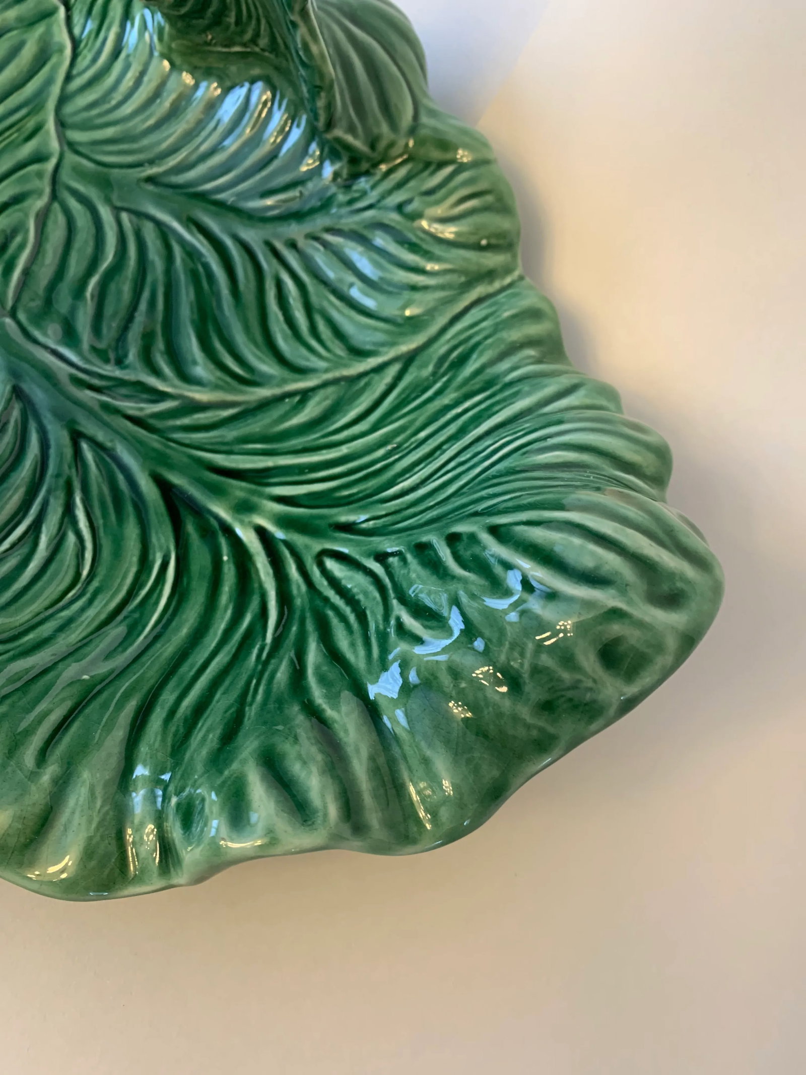 Vintage Rare Bordallo Pinheiro Large Majolica Cabbageware Serving Platter With Handle Centerpiece - 5