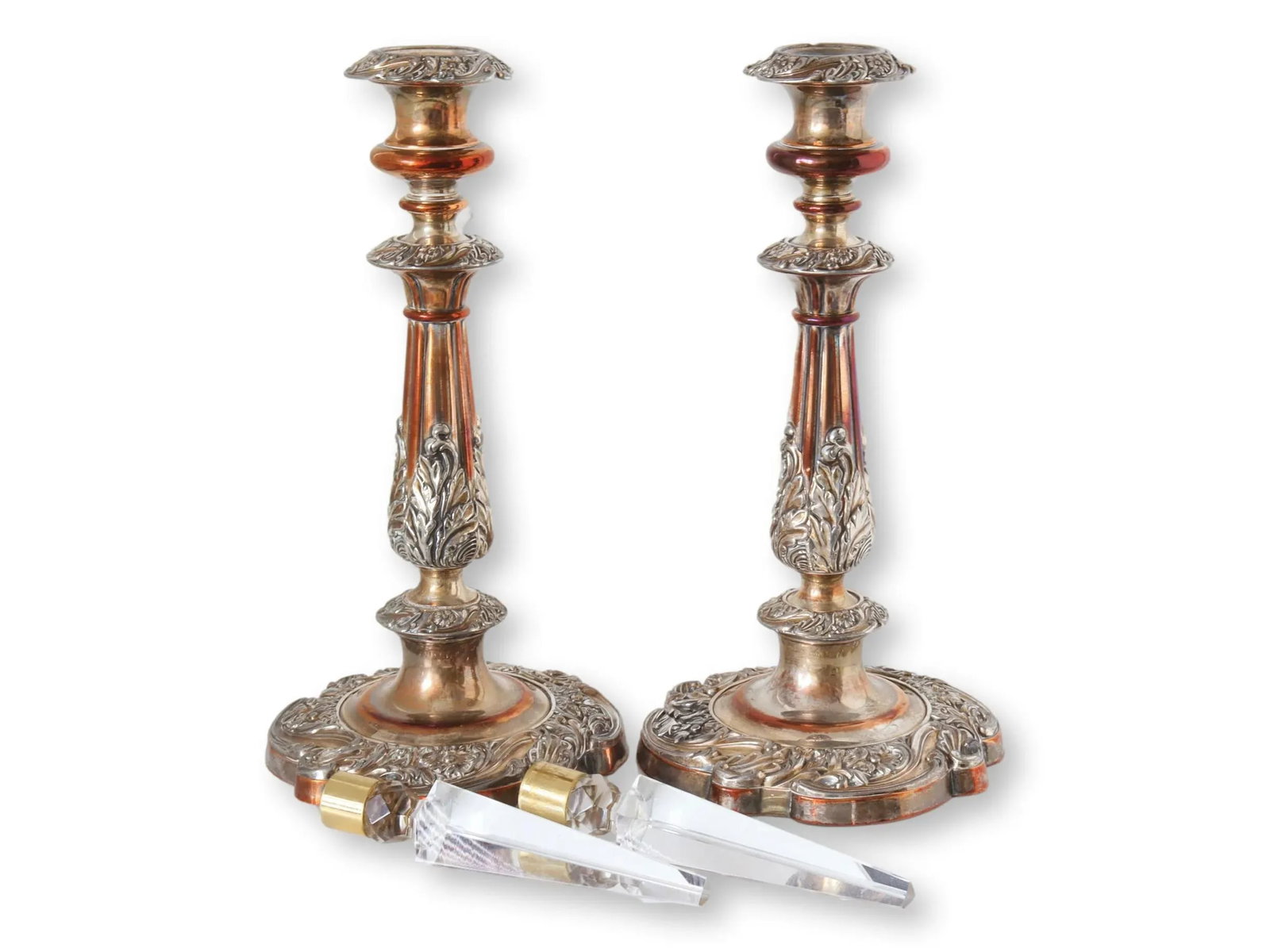 Mid 19th Century Sheffield Candlesticks with Crystal Lustres- a Pair - 3