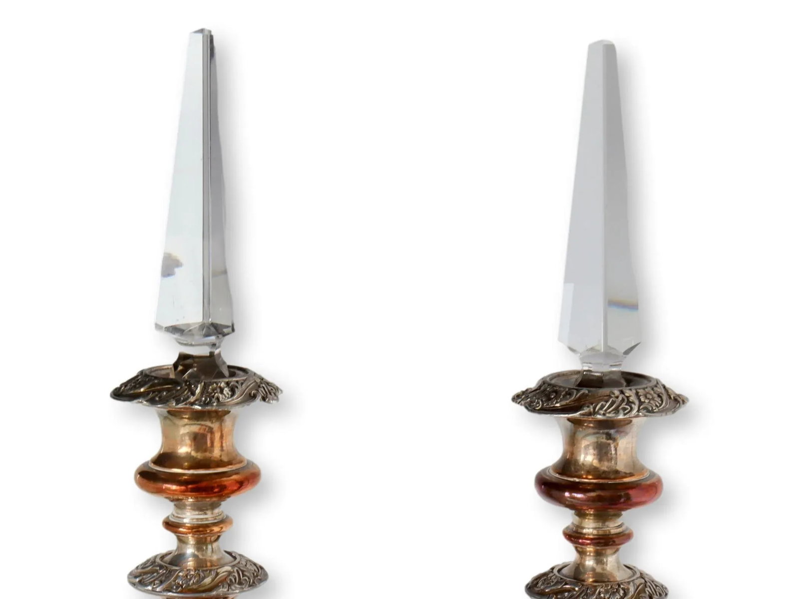 Mid 19th Century Sheffield Candlesticks with Crystal Lustres- a Pair - 4
