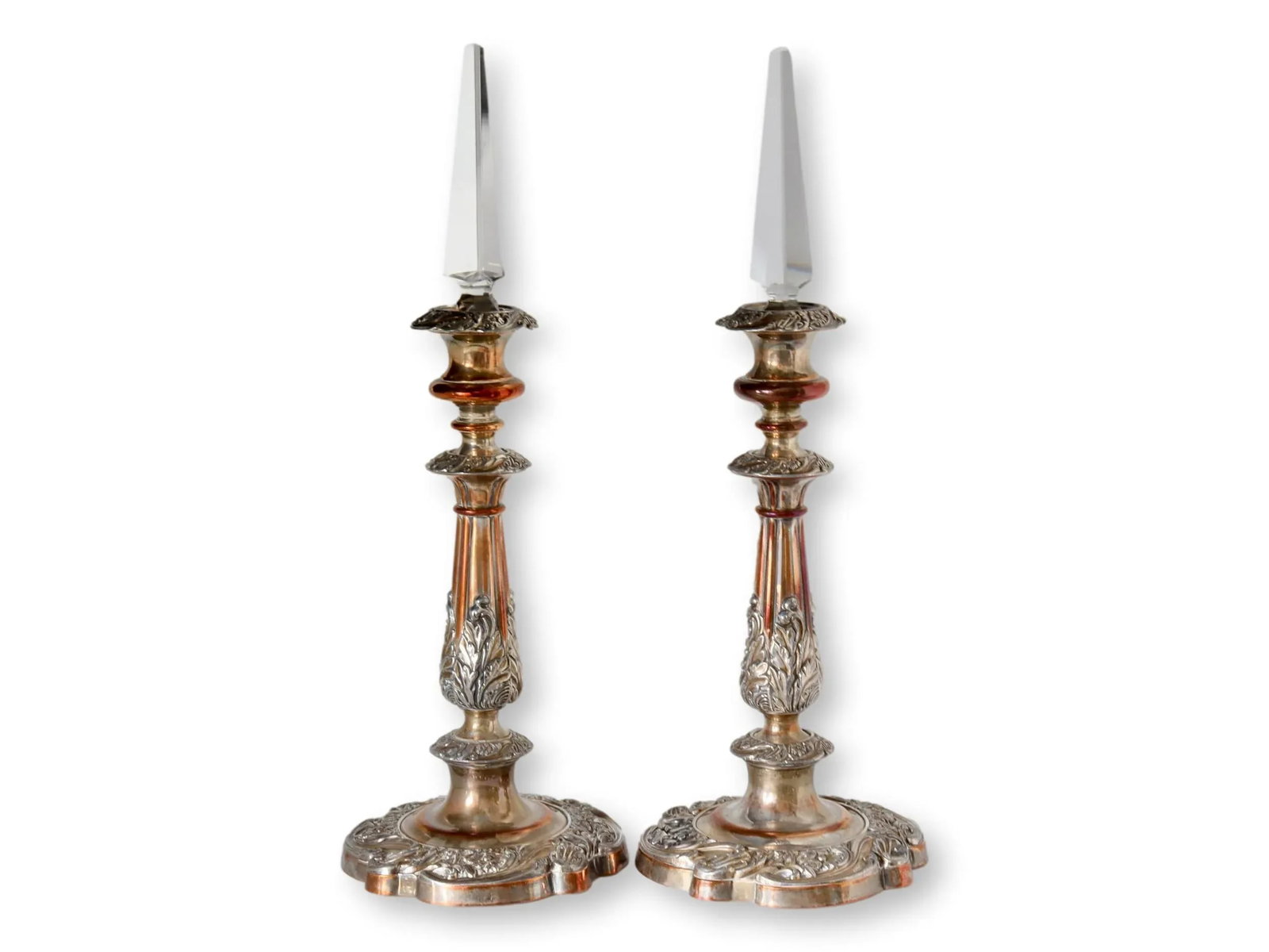 Mid 19th Century Sheffield Candlesticks with Crystal Lustres- a Pair - 5