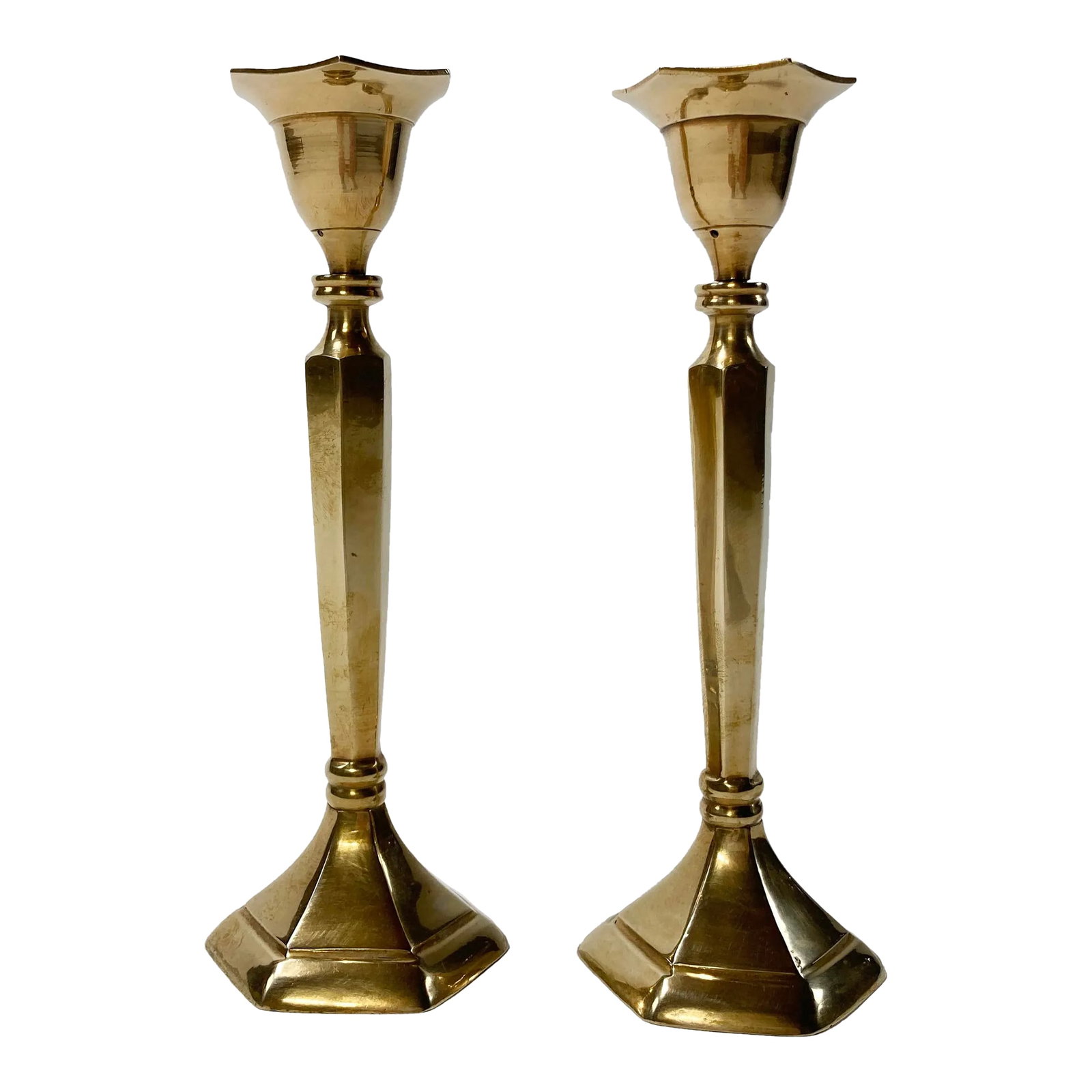 Large Vintage Tuliped Brass Candlestick Holder Pair (1 of 4)