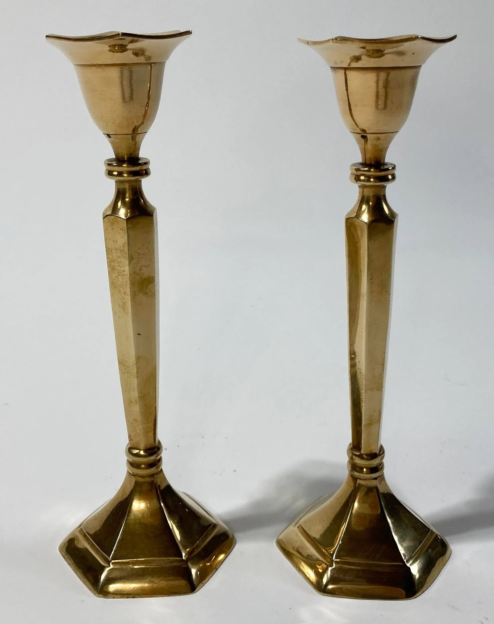 Large Vintage Tuliped Brass Candlestick Holder Pair - 2