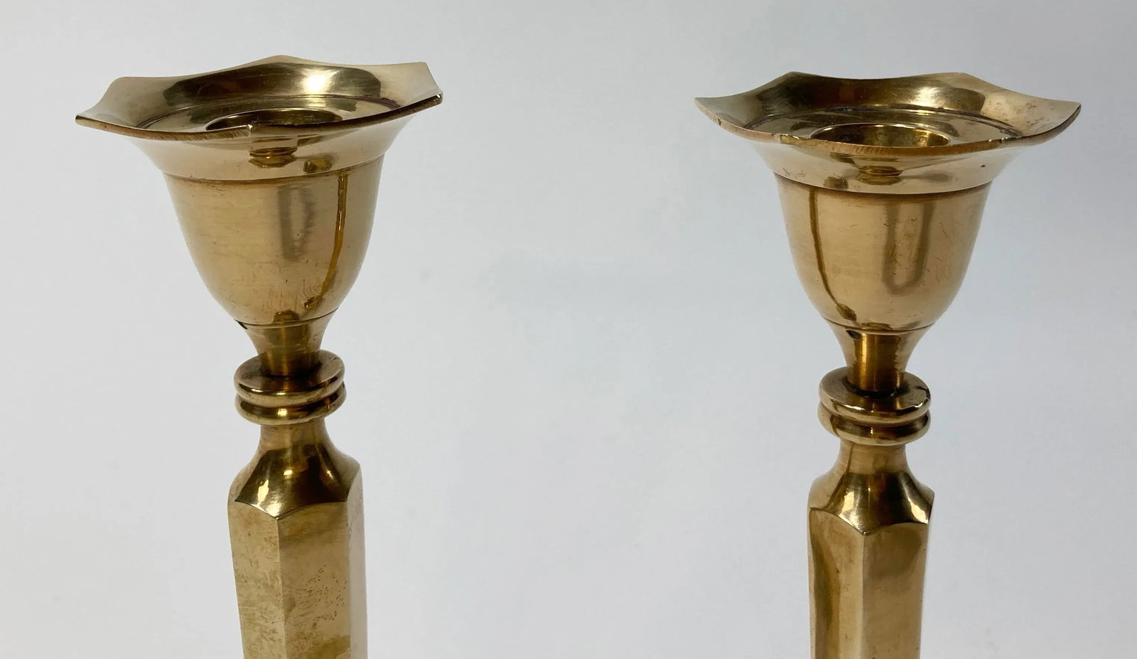 Large Vintage Tuliped Brass Candlestick Holder Pair - 3