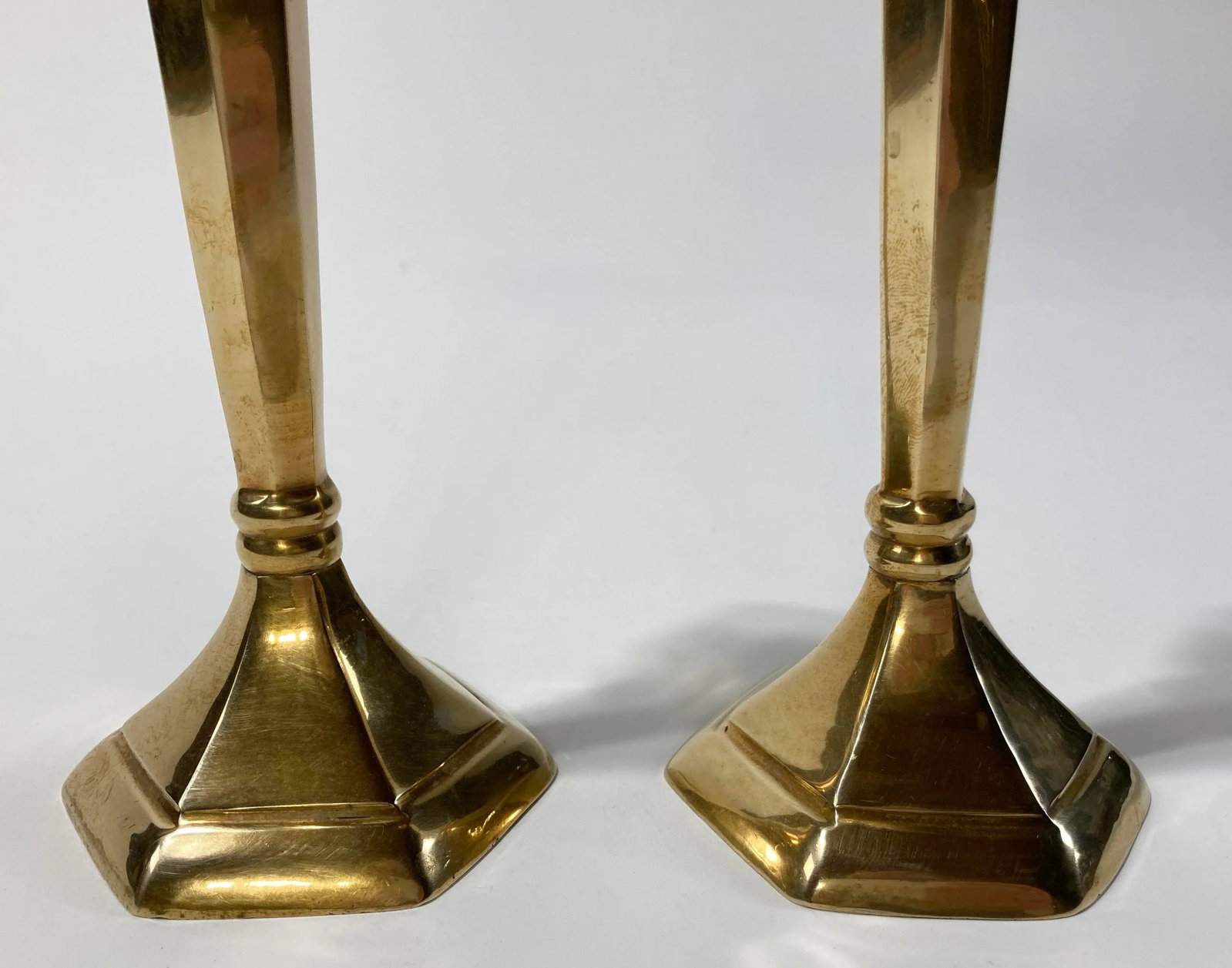 Large Vintage Tuliped Brass Candlestick Holder Pair - 4