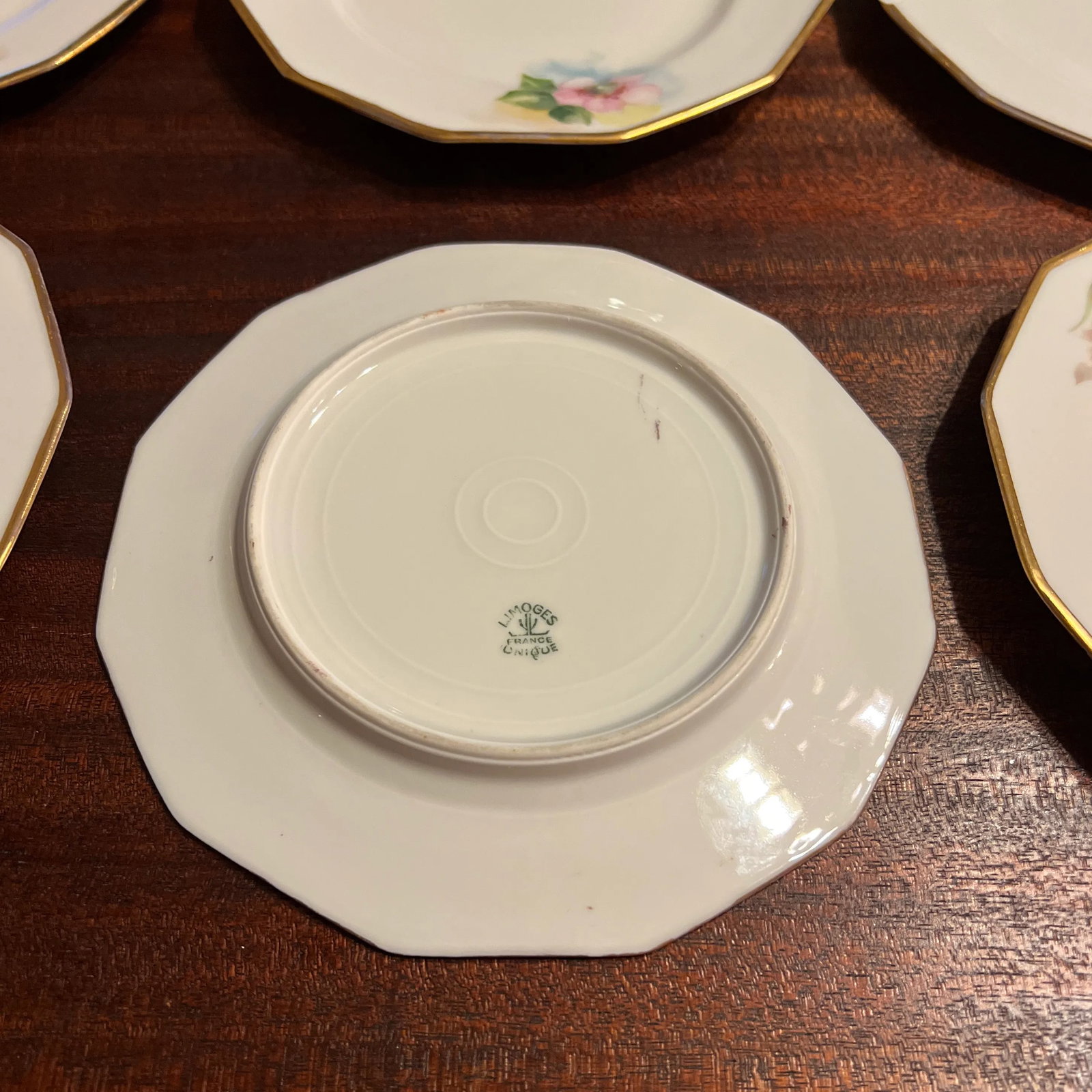 1920s Antique Hand Painted Limoges 12 Sided Dessert Plates- Set of 6 - 10