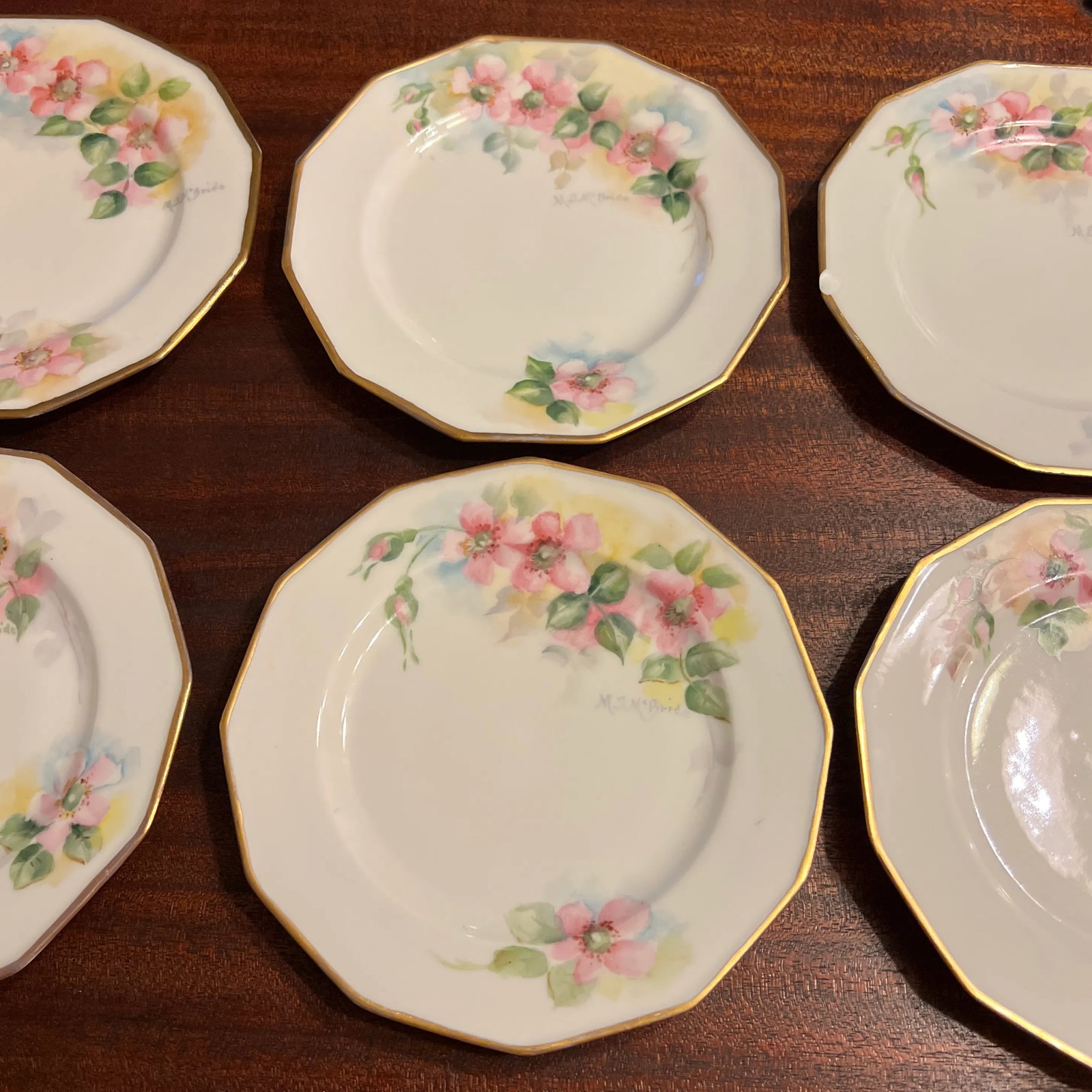 1920s Antique Hand Painted Limoges 12 Sided Dessert Plates- Set of 6 - 11