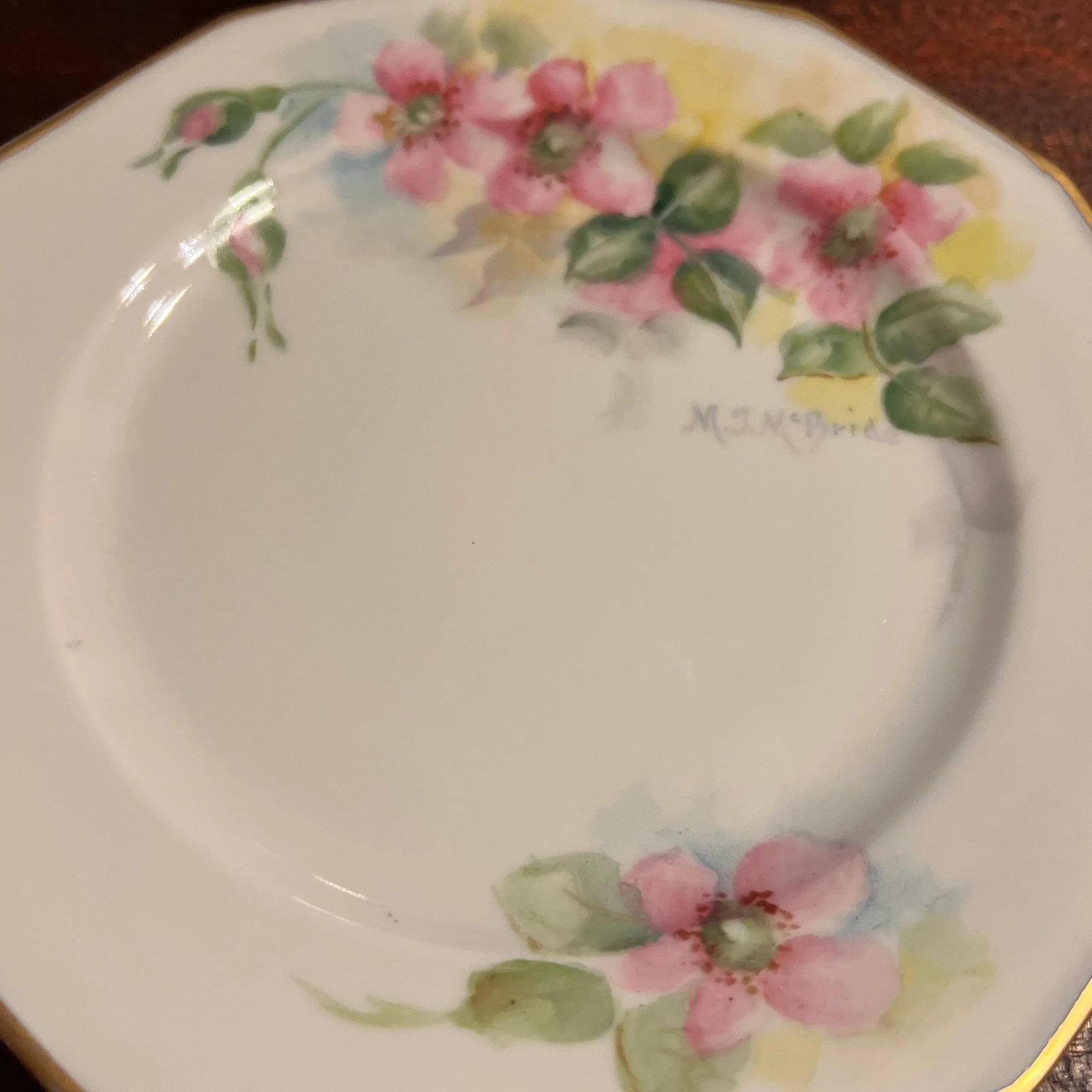1920s Antique Hand Painted Limoges 12 Sided Dessert Plates- Set of 6 - 12