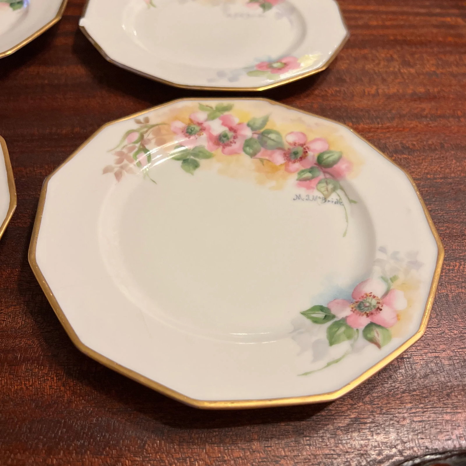 1920s Antique Hand Painted Limoges 12 Sided Dessert Plates- Set of 6 - 4