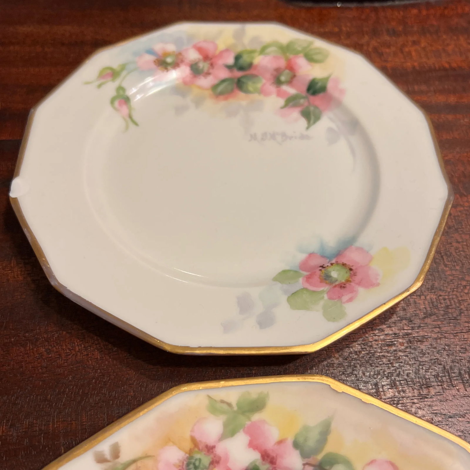 1920s Antique Hand Painted Limoges 12 Sided Dessert Plates- Set of 6 - 5