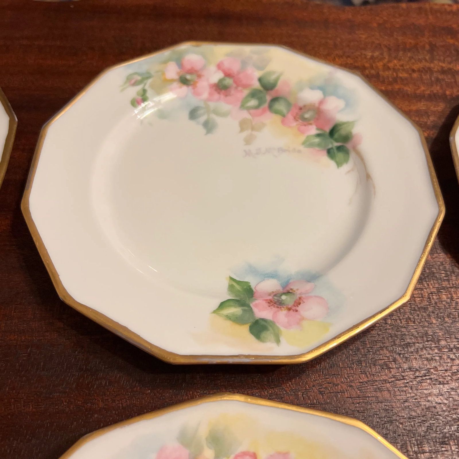 1920s Antique Hand Painted Limoges 12 Sided Dessert Plates- Set of 6 - 6