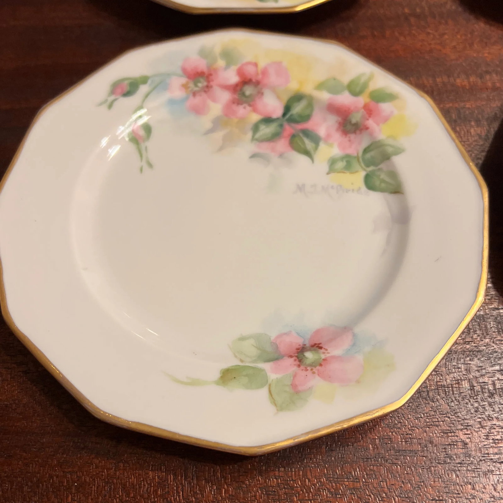 1920s Antique Hand Painted Limoges 12 Sided Dessert Plates- Set of 6 - 7