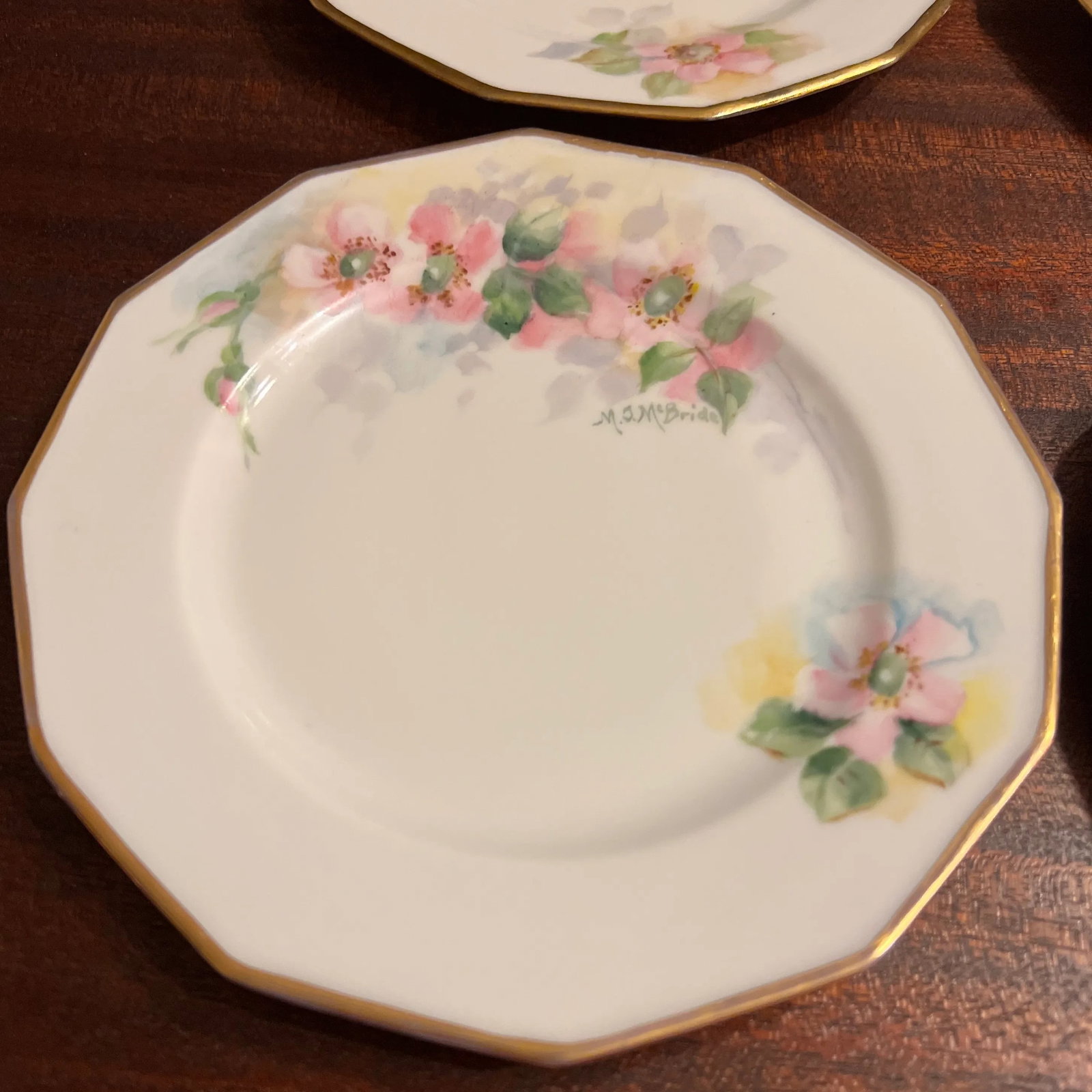 1920s Antique Hand Painted Limoges 12 Sided Dessert Plates- Set of 6 - 8