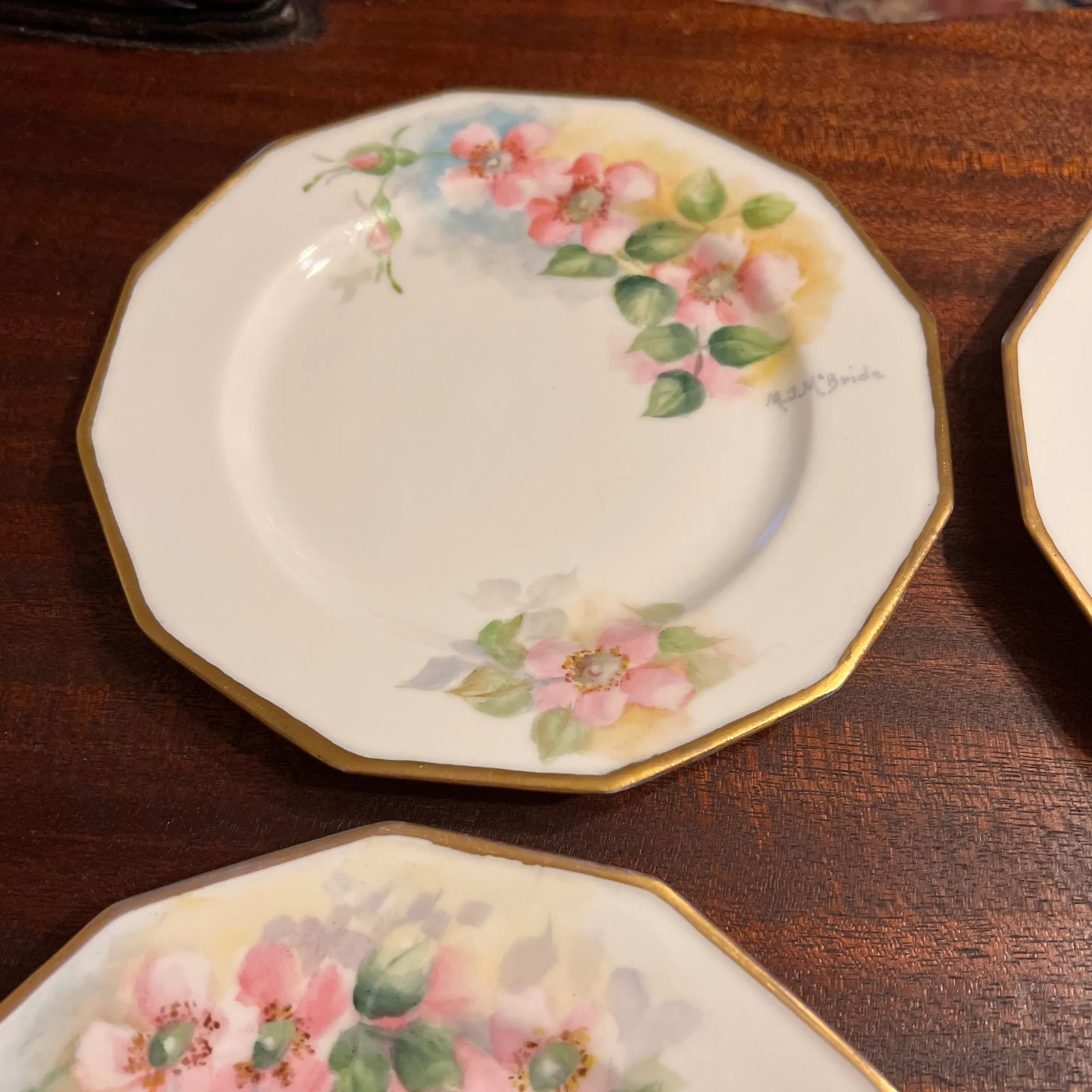 1920s Antique Hand Painted Limoges 12 Sided Dessert Plates- Set of 6 - 9