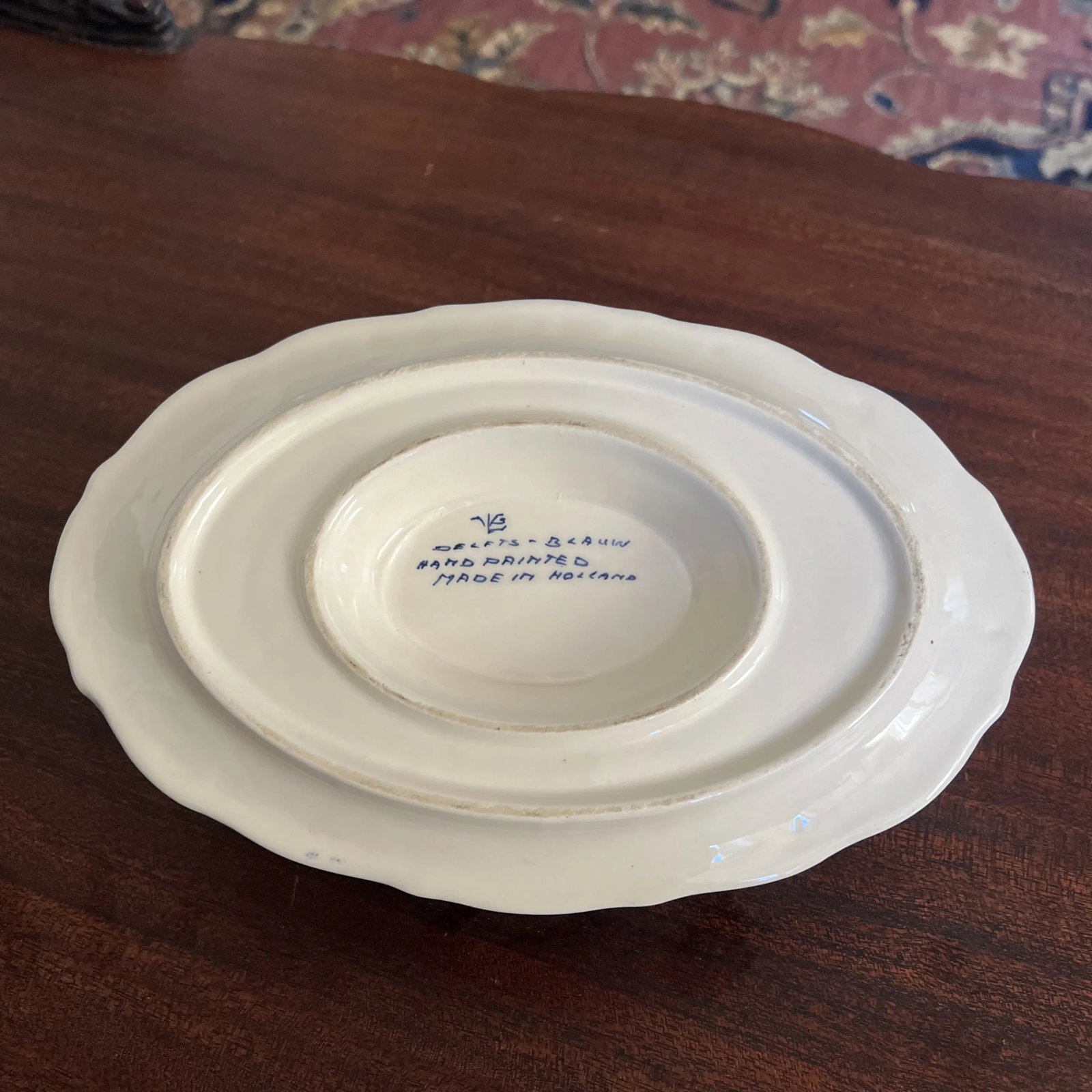 Vintage Hand Painted Delft Blue Gravy Boat, Signed - 8