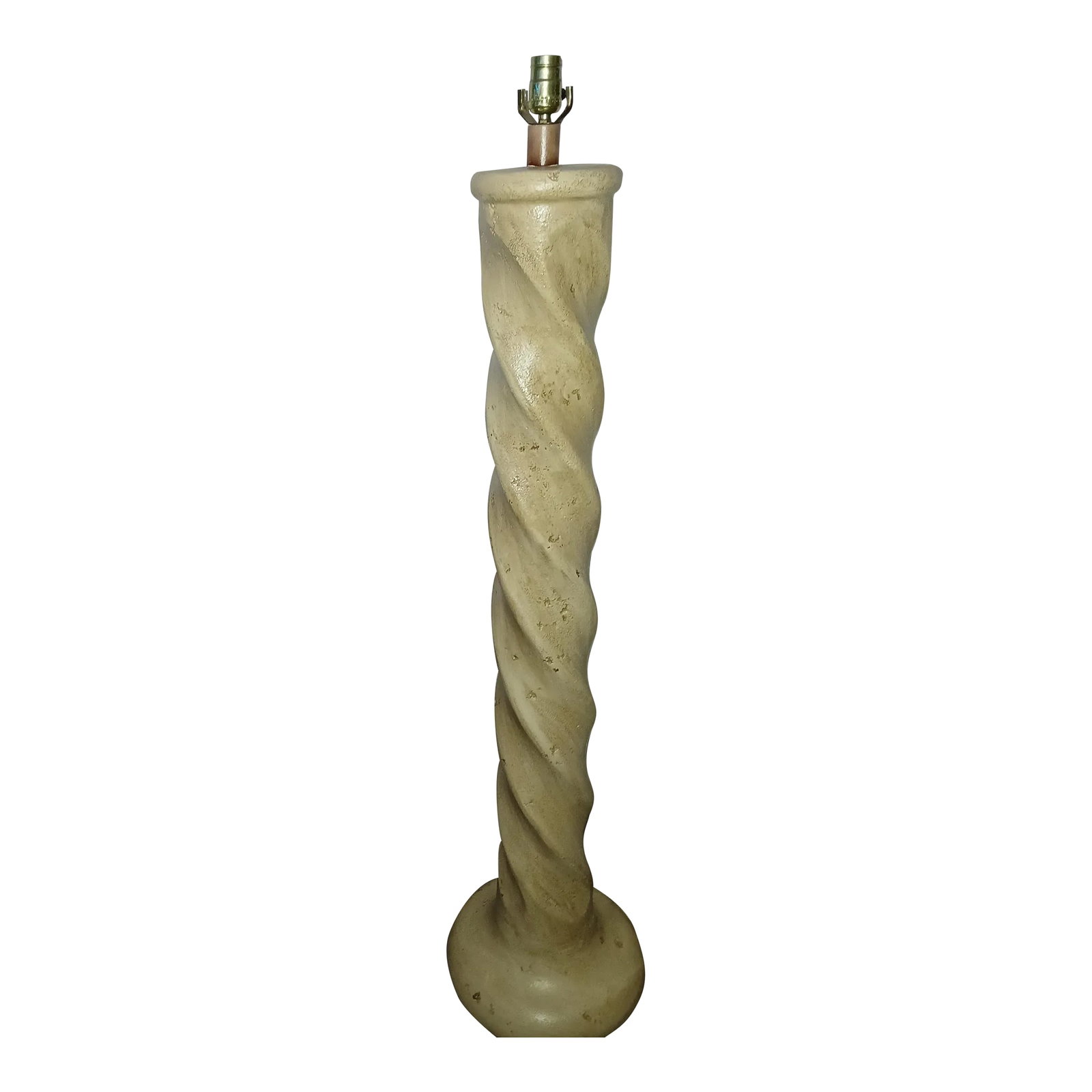 1980s Postmodern Michael Taylor Style Twisted Plaster Floor Lamp: Super cool postmodern plaster floor lamp. Twisted design, after Michael Taylor. A light tan with darker Speckles and nicks on purpose, made to imitate the color and texture of natural stone and it doe