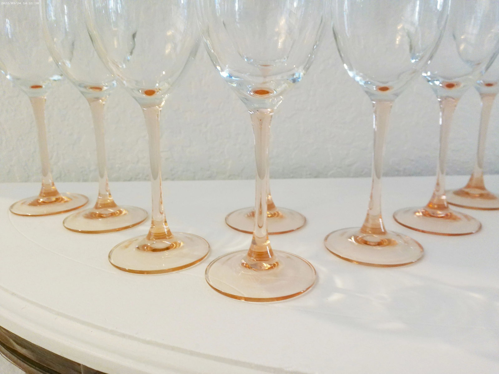 Vintage Pink Stemmed Crystal Wine Glasses. Set of 8 - 2