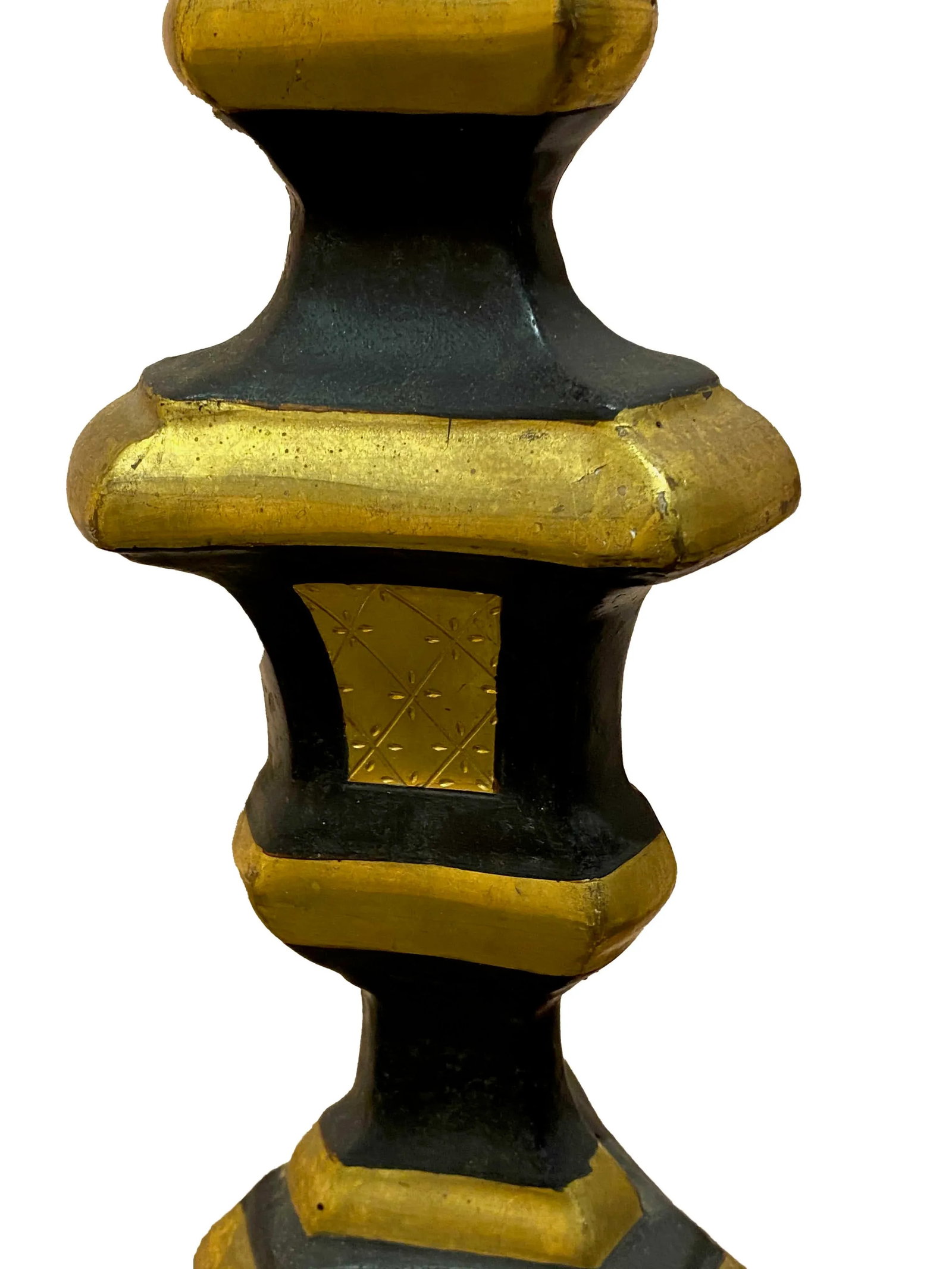 19th Century Italian Black and Gilt Candlesticks - a Pair - 4