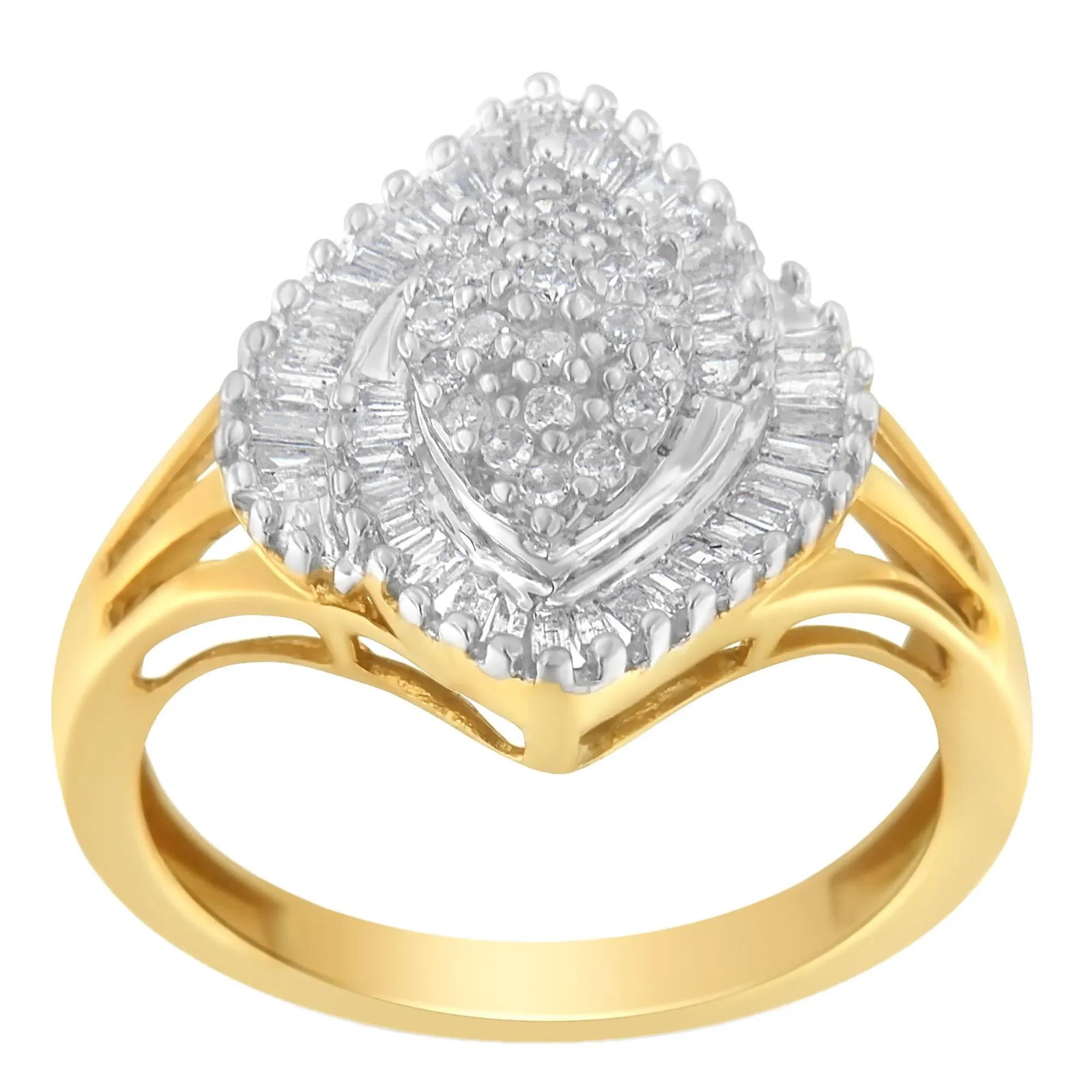 10K Yellow Gold Diamond Cocktail Ring (1/2 Cttw, J-K Color, I2-I3 Clarity) - Size 8 EVS1010 - 3