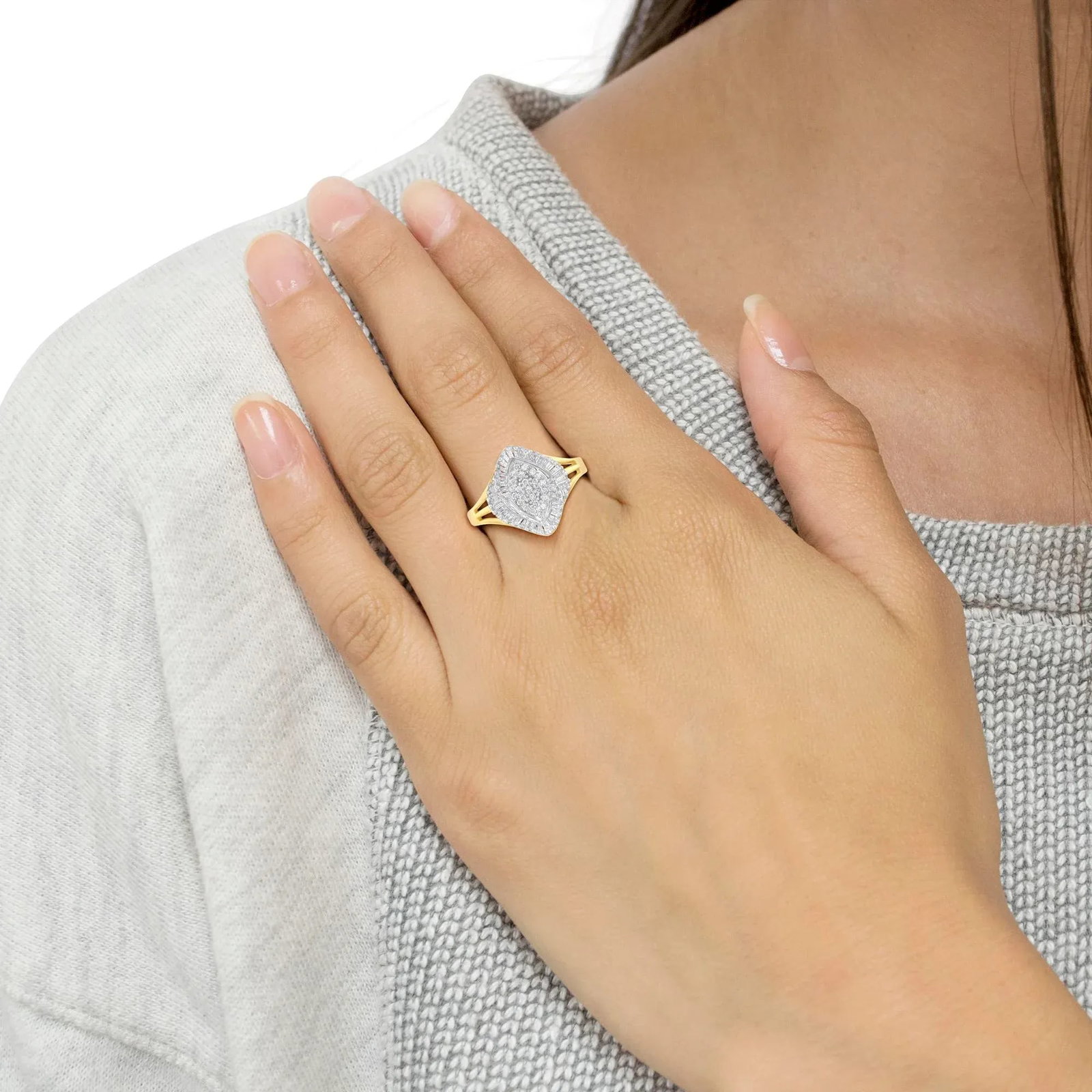 10K Yellow Gold Diamond Cocktail Ring (1/2 Cttw, J-K Color, I2-I3 Clarity) - Size 8 EVS1010 - 6