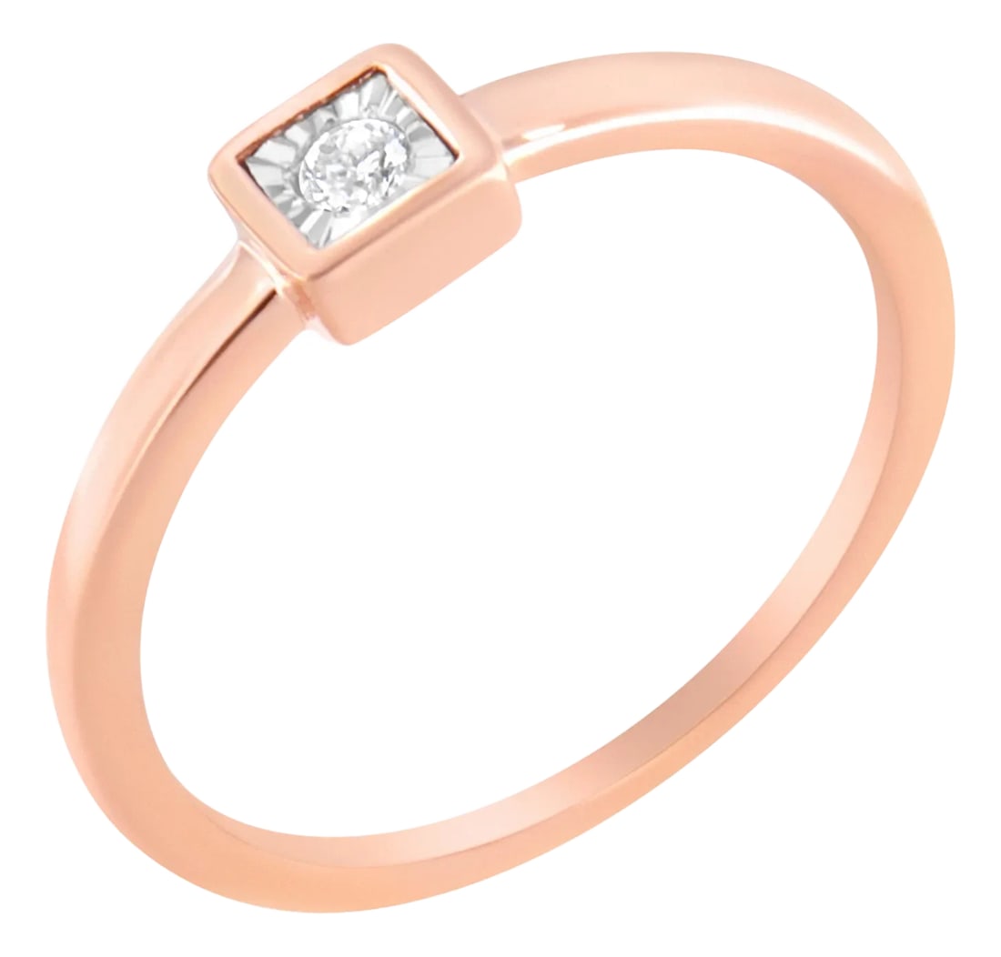 14K Rose Gold Plated .925 Sterling Silver 1/20 cttw Miracle Set Diamond Promise Ring (J-K Color, I1-: A classic look for the classic girl. Fashioned in stunning 14k rose gold plated .925 sterling silver, this promise ring features a shimmering .05 ct. round diamond solitaire in a unique miracle plate