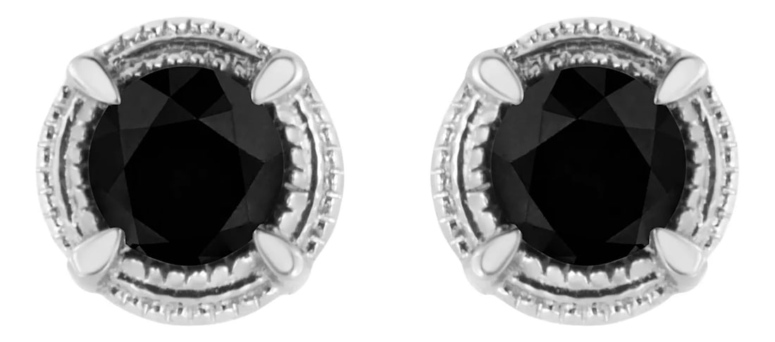 .925 Sterling Silver 1 1/4 cttw Treated Black Diamond Modern 4-Prong Solitaire Milgrain Stud Earring: Add this stunningly unique diamond stud earrings to your jewelry collection and impress all your girlfriends. This beautiful pair of studs are made from the finest .925 sterling silver, and is