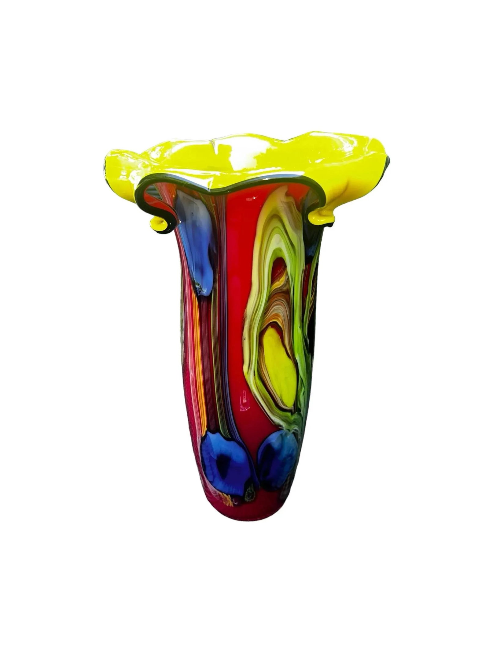 Murano Colorful Cased Floral Studio Art Glass Vase - 2