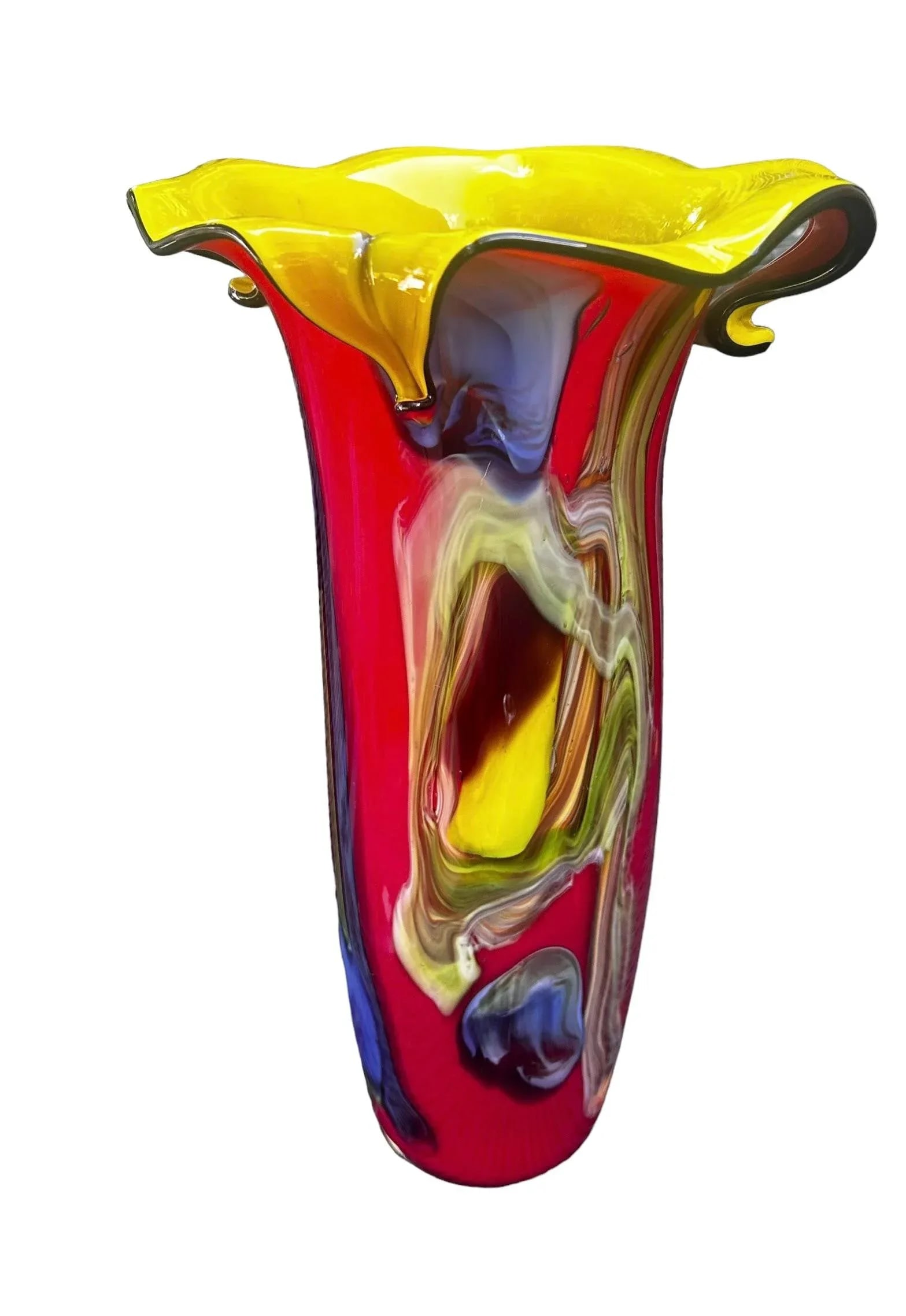 Murano Colorful Cased Floral Studio Art Glass Vase - 3