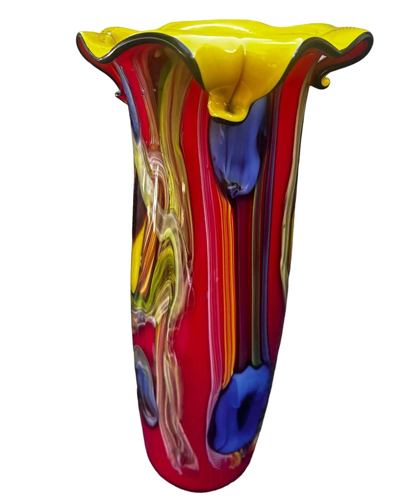 Murano Colorful Cased Floral Studio Art Glass Vase - 4