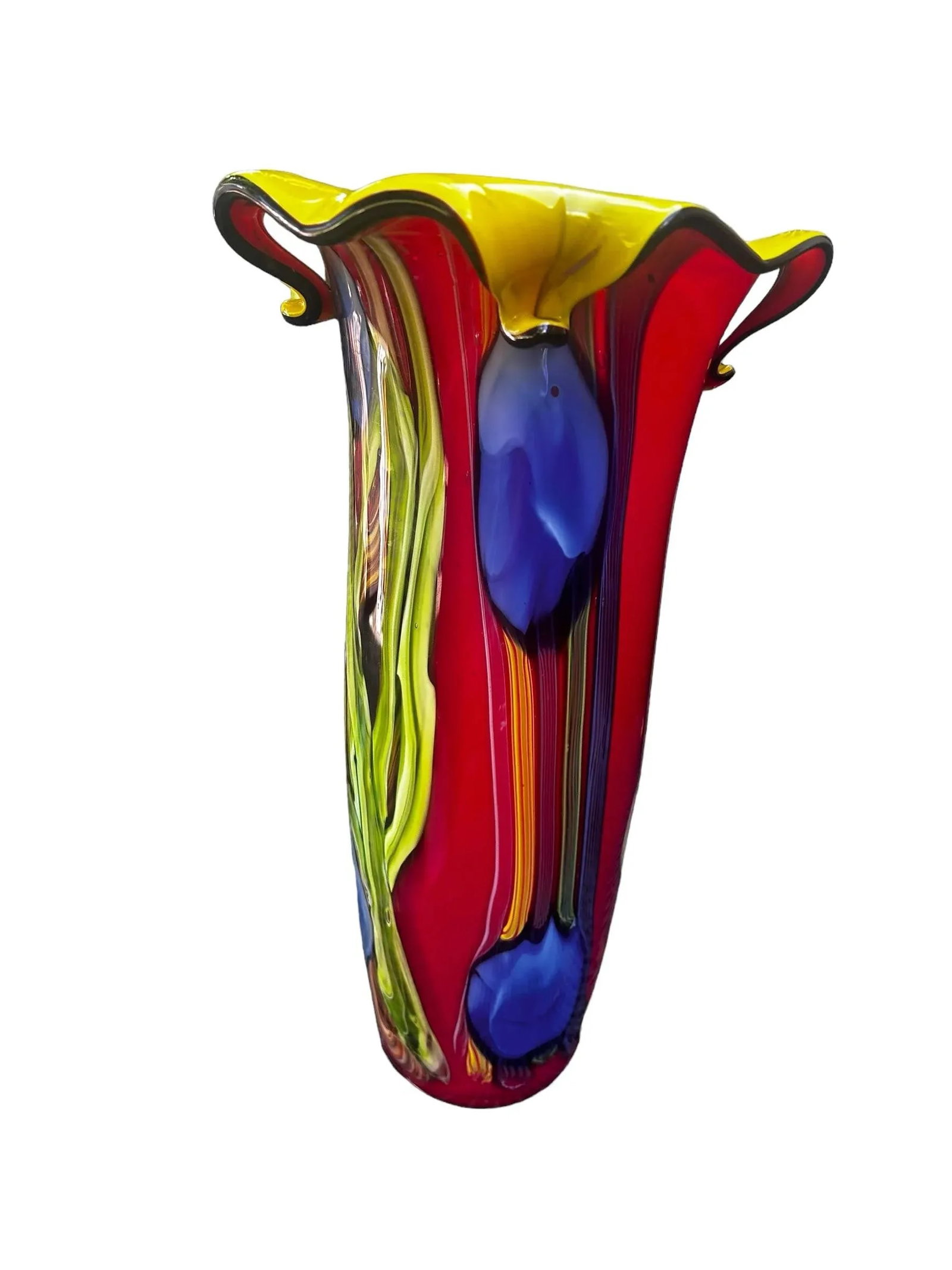 Murano Colorful Cased Floral Studio Art Glass Vase - 5