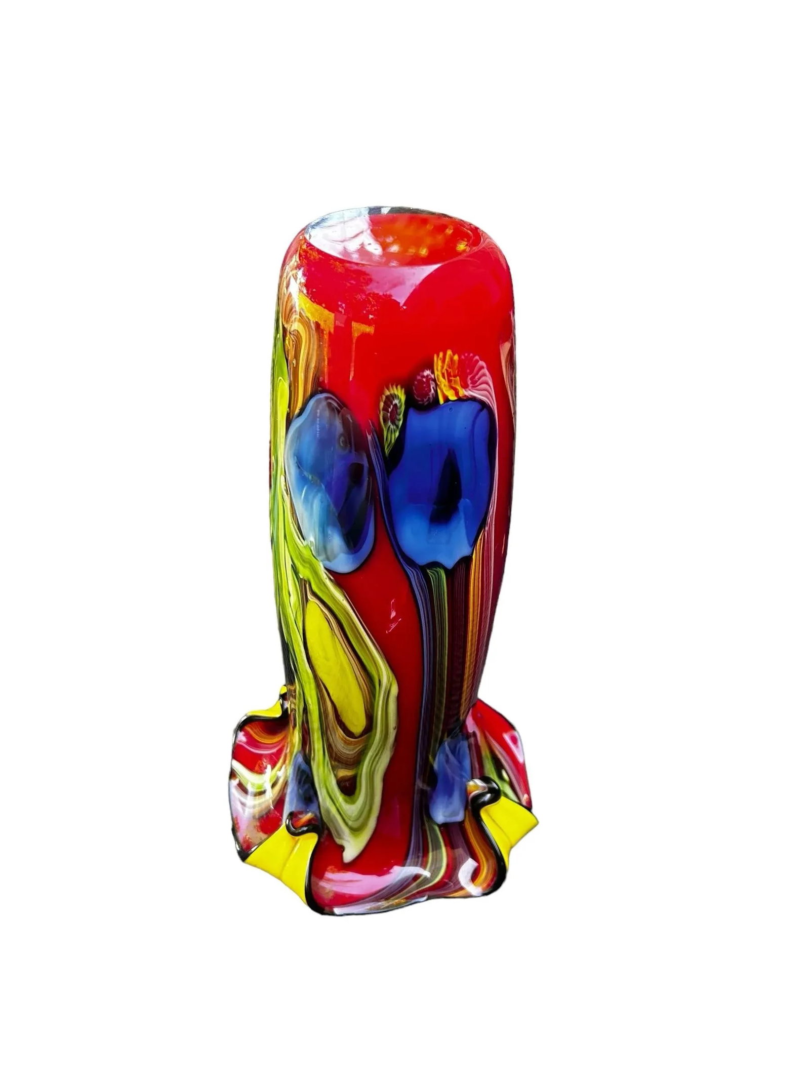 Murano Colorful Cased Floral Studio Art Glass Vase - 7