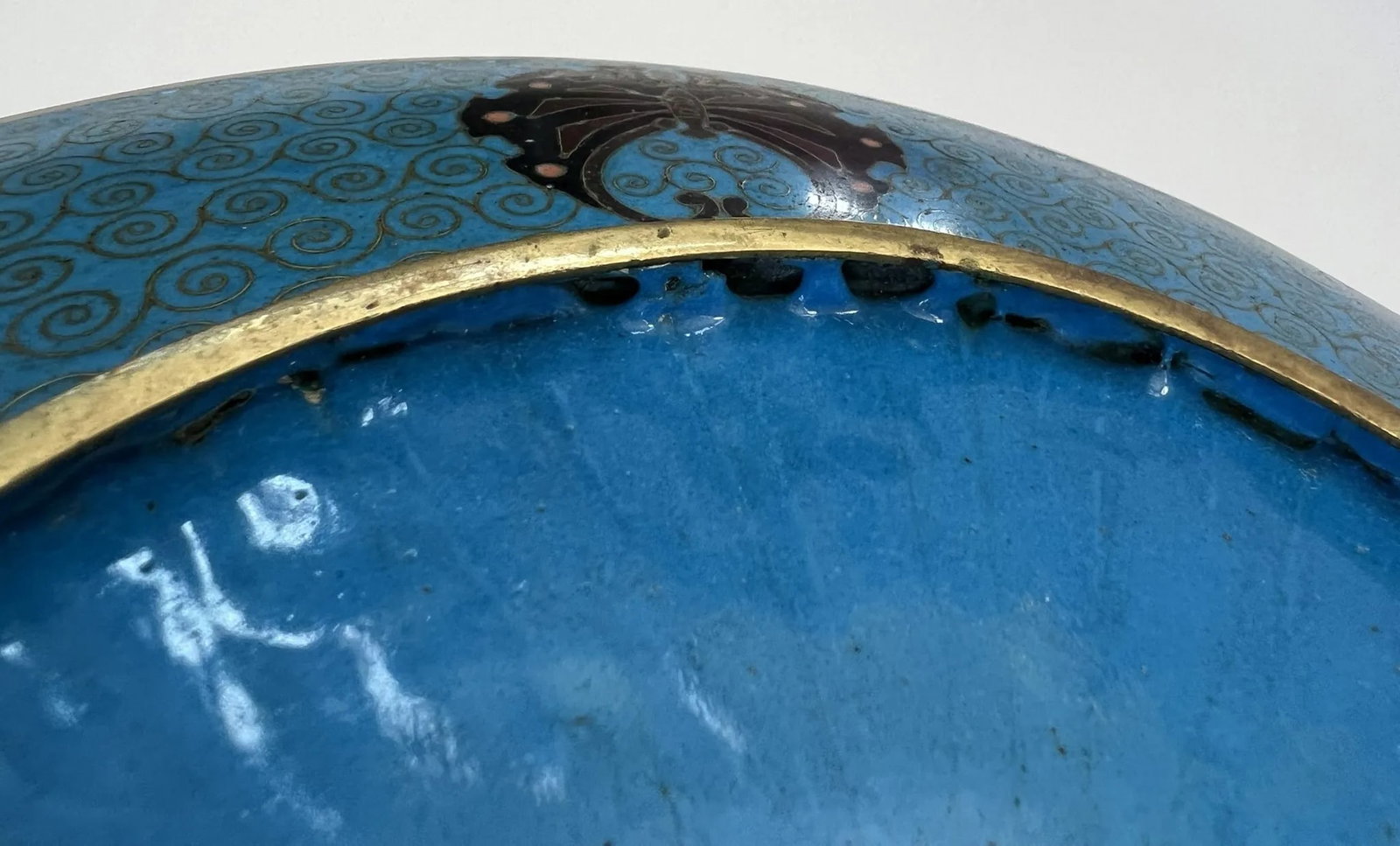 Antique Japanese Meiji Period Cloisonne Charger With Shishi Lion Dogs and Turtle With Hairy Tails - 12