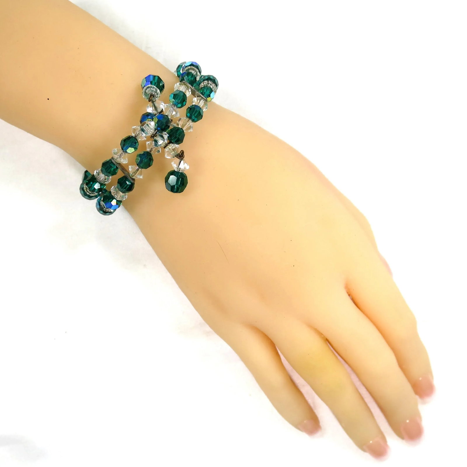 Vintage 1950s Emerald Crystal Beaded Necklace Set - 4 Pieces - 4