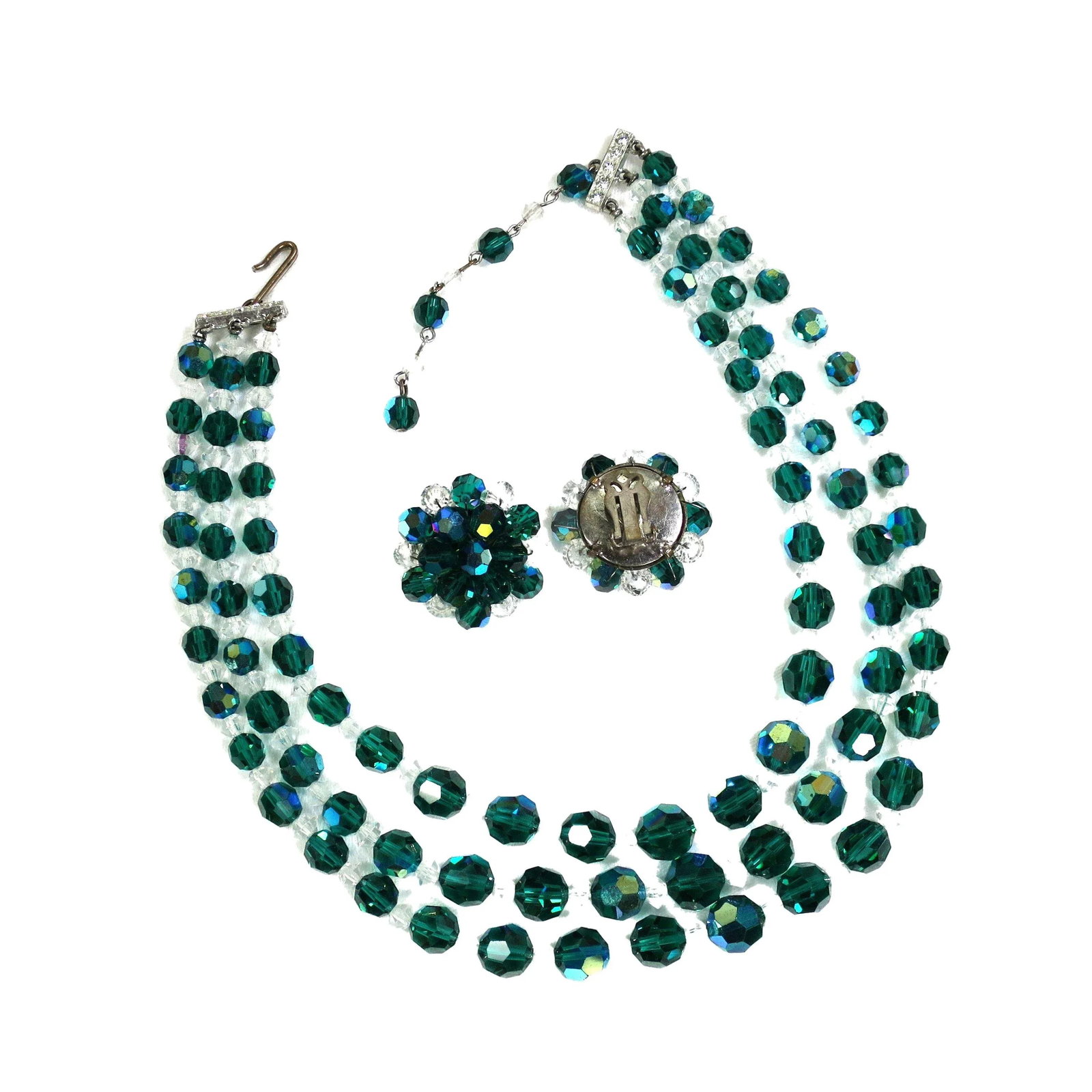 Vintage 1950s Emerald Crystal Beaded Necklace Set - 4 Pieces - 5