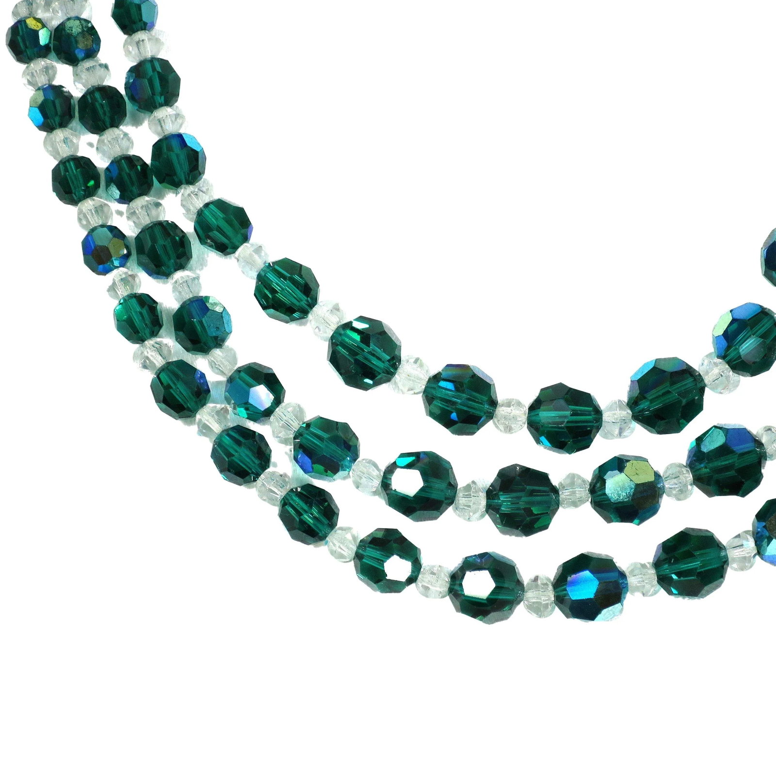 Vintage 1950s Emerald Crystal Beaded Necklace Set - 4 Pieces - 6