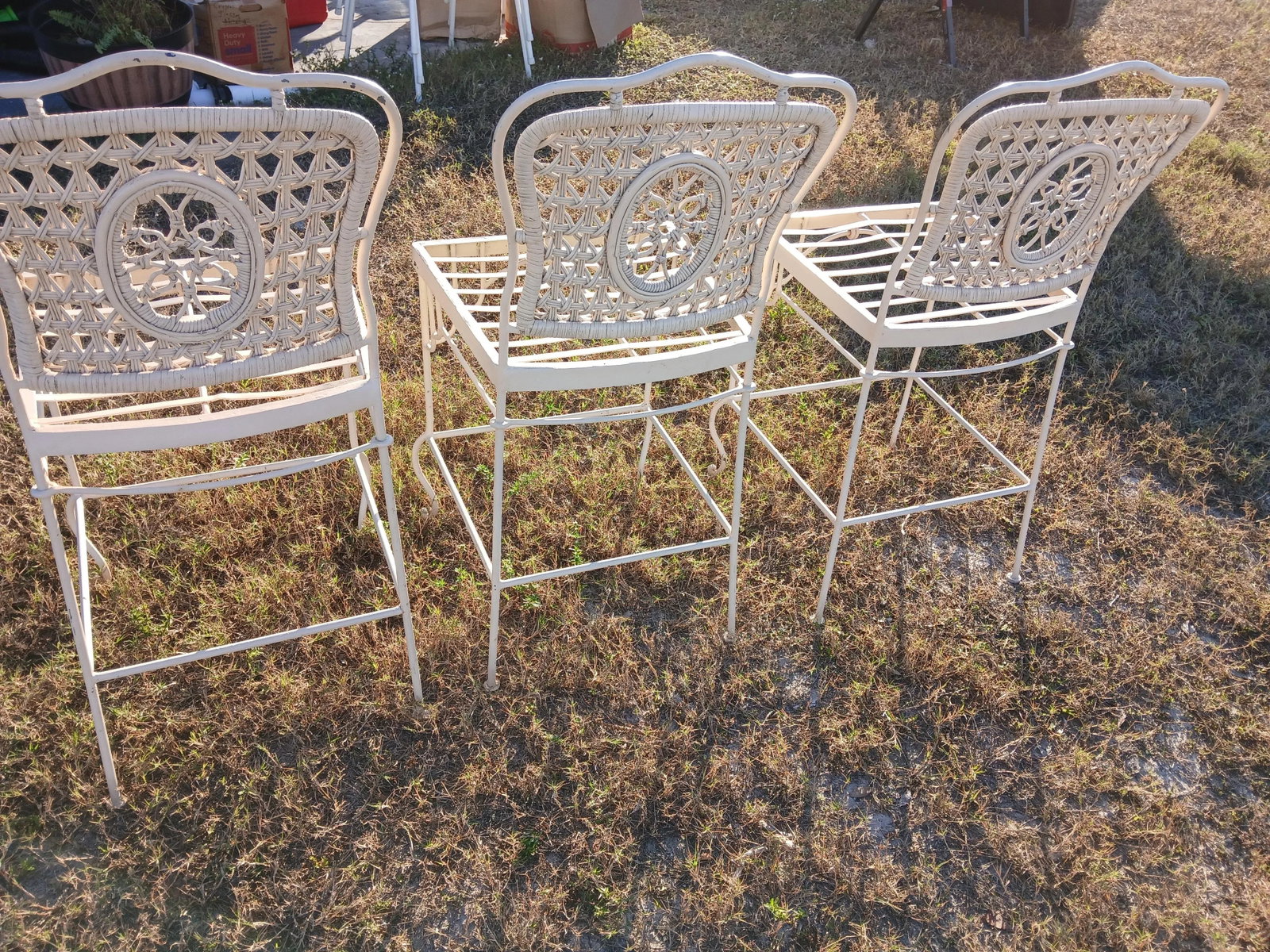 1950s Rattan and Iron Bar Stools or Counter Chairs - Set of 3 - 5